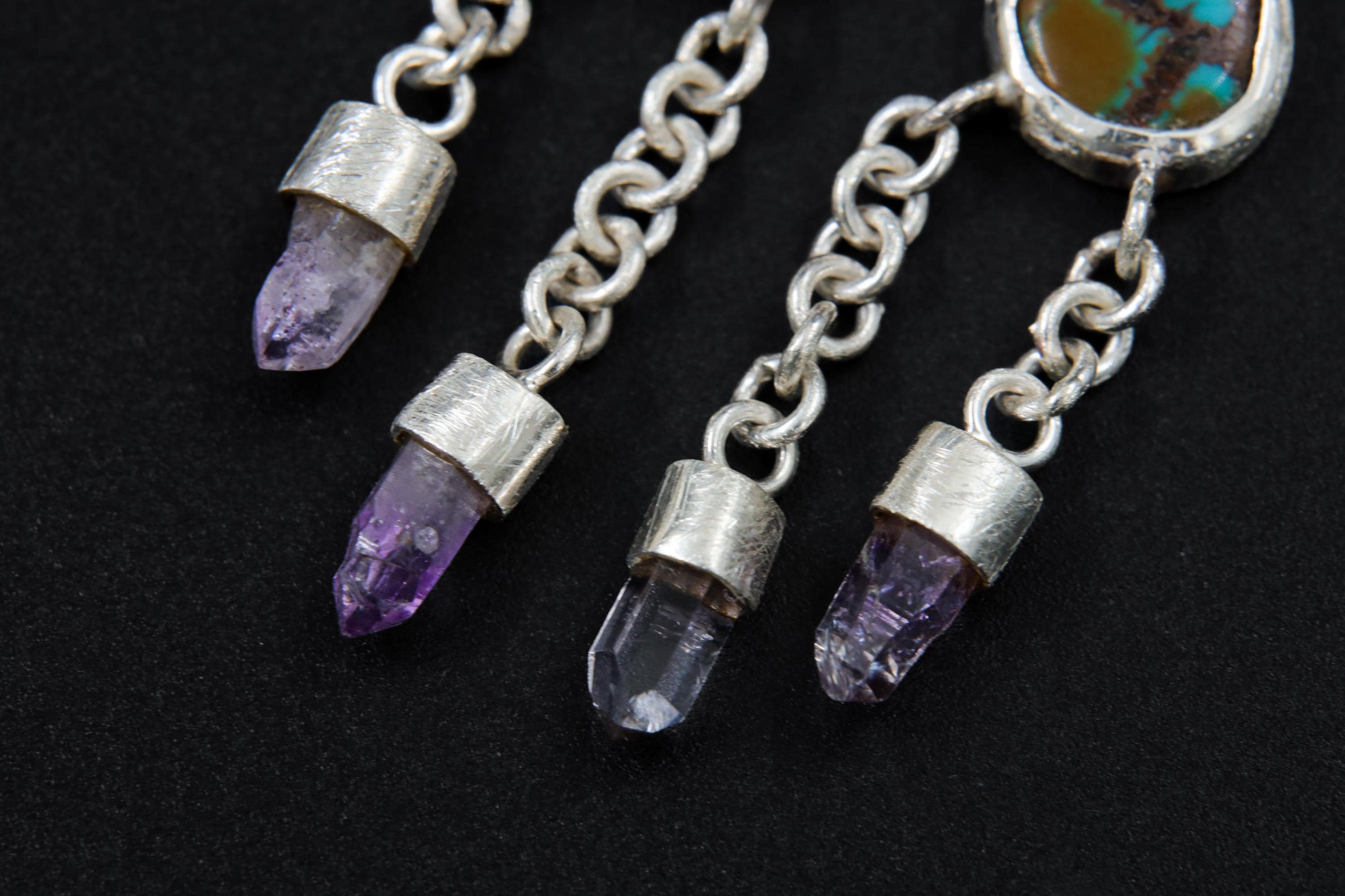 Smoky Quartz Dreamcatcher Pendant: Turquoise, Amethyst, Sterling Silver