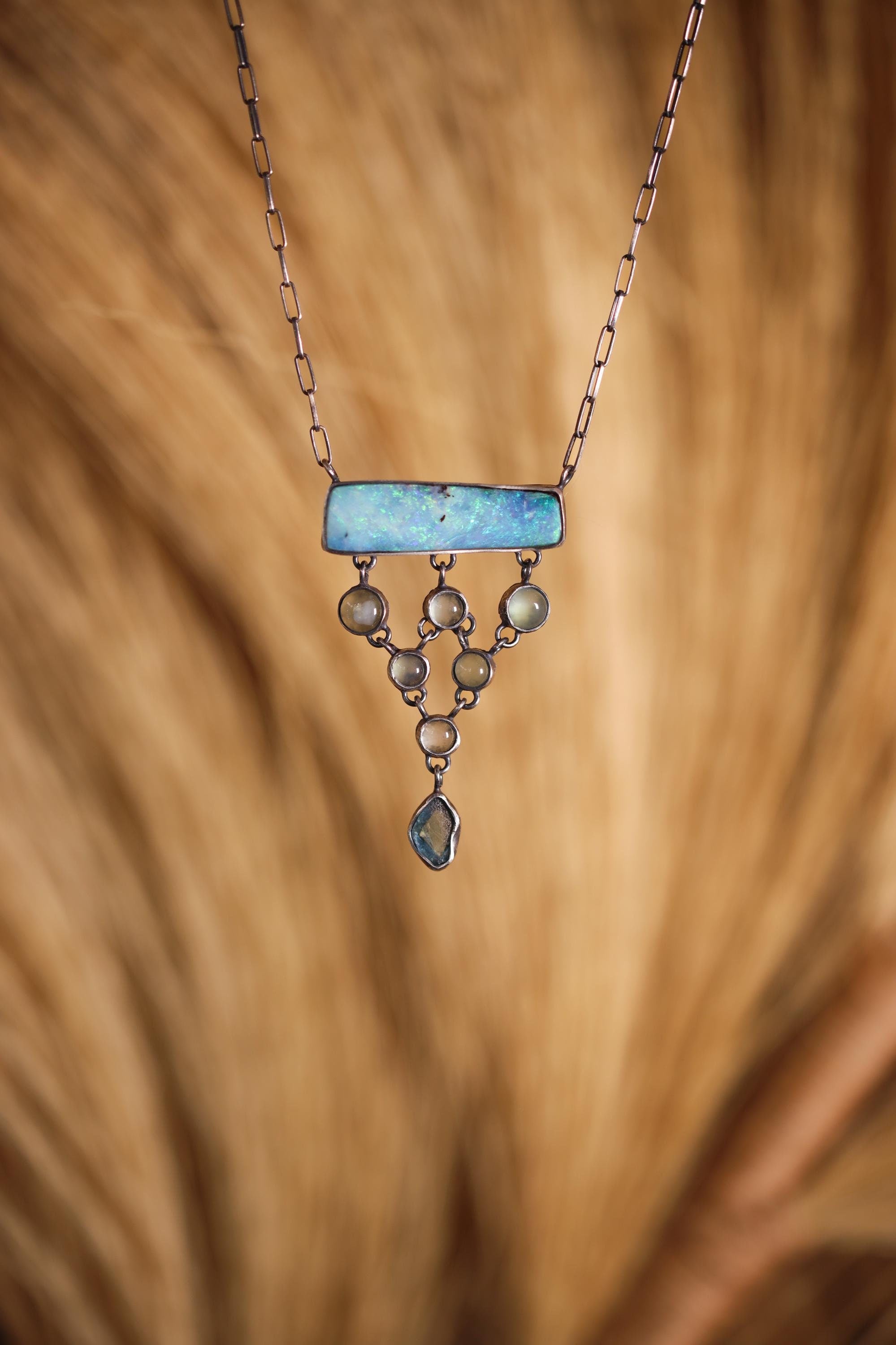 Opal Aquamarine Apatite Necklace: Sterling Silver Gemstone Pendant