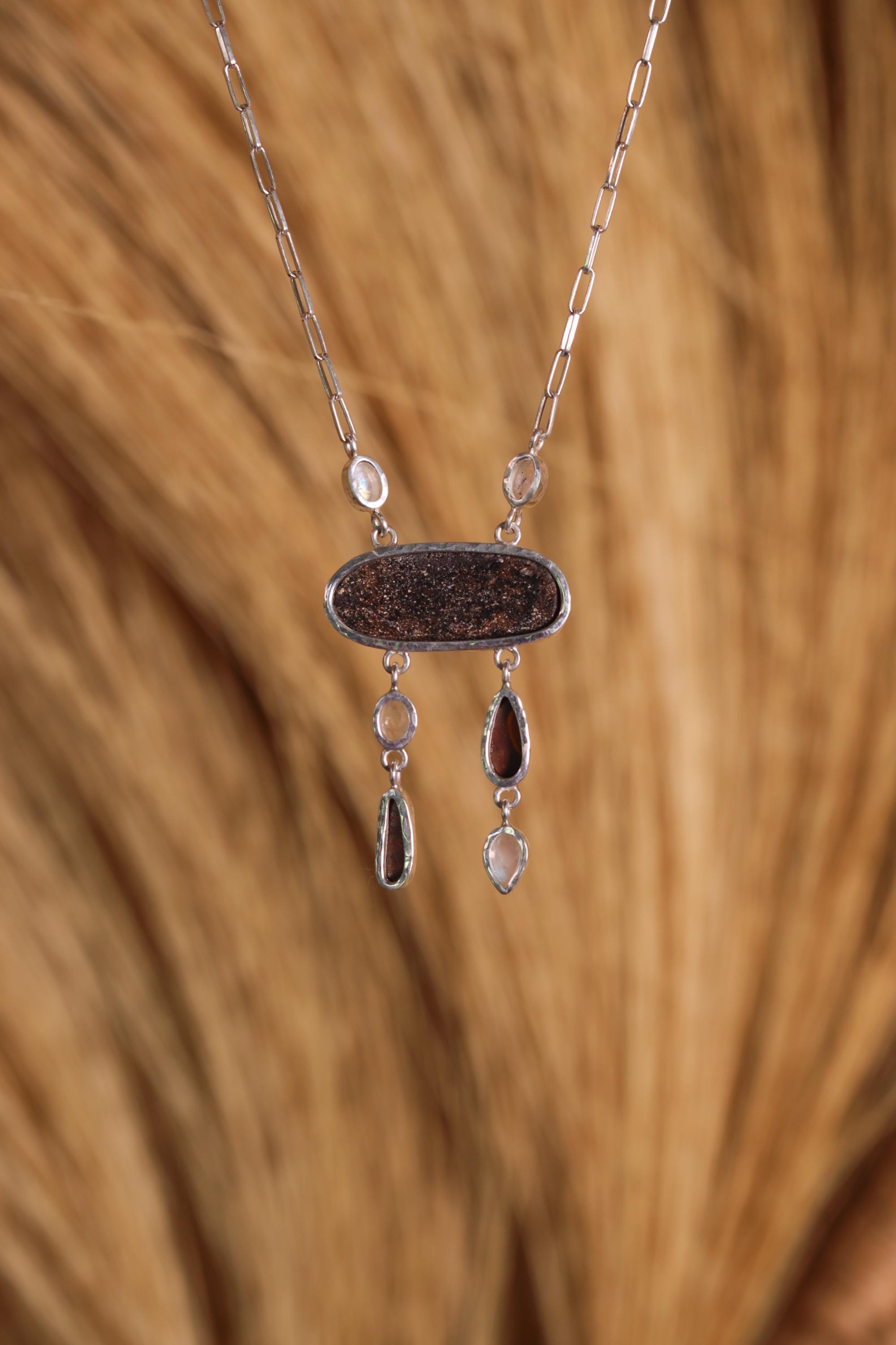 Australian Boulder Opal, Moonstone Pendant, Galactic Portal Opener Sterling Silver, Meditation, Imagination & Creativity Gift for a Dreamer