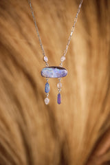 Australian Boulder Opal, Moonstone Pendant, Galactic Portal Opener Sterling Silver, Meditation, Imagination & Creativity Gift for a Dreamer