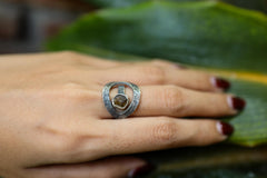 Raw Gem Dravite Brown Tourmaline - 925 Sterling Silver - Heavy Set Adjustable Loop Ring - Scratch Textured - Size 5-9 US - NO/4