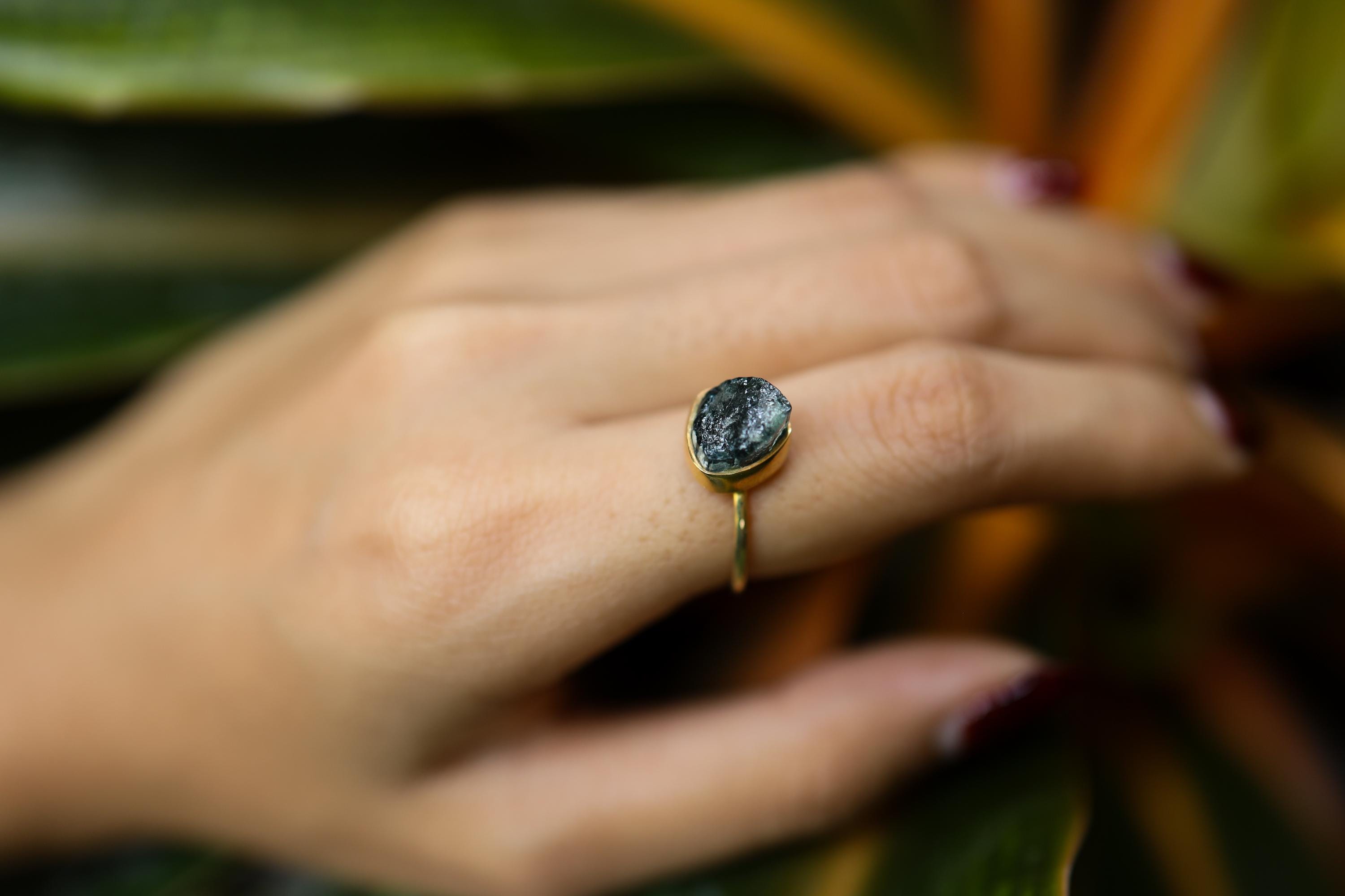 Indicolite Ring 16k Gold Plated Sterling Silver Blue Tourmaline Openwork Band Communication Jewelry Gift Size 5 US