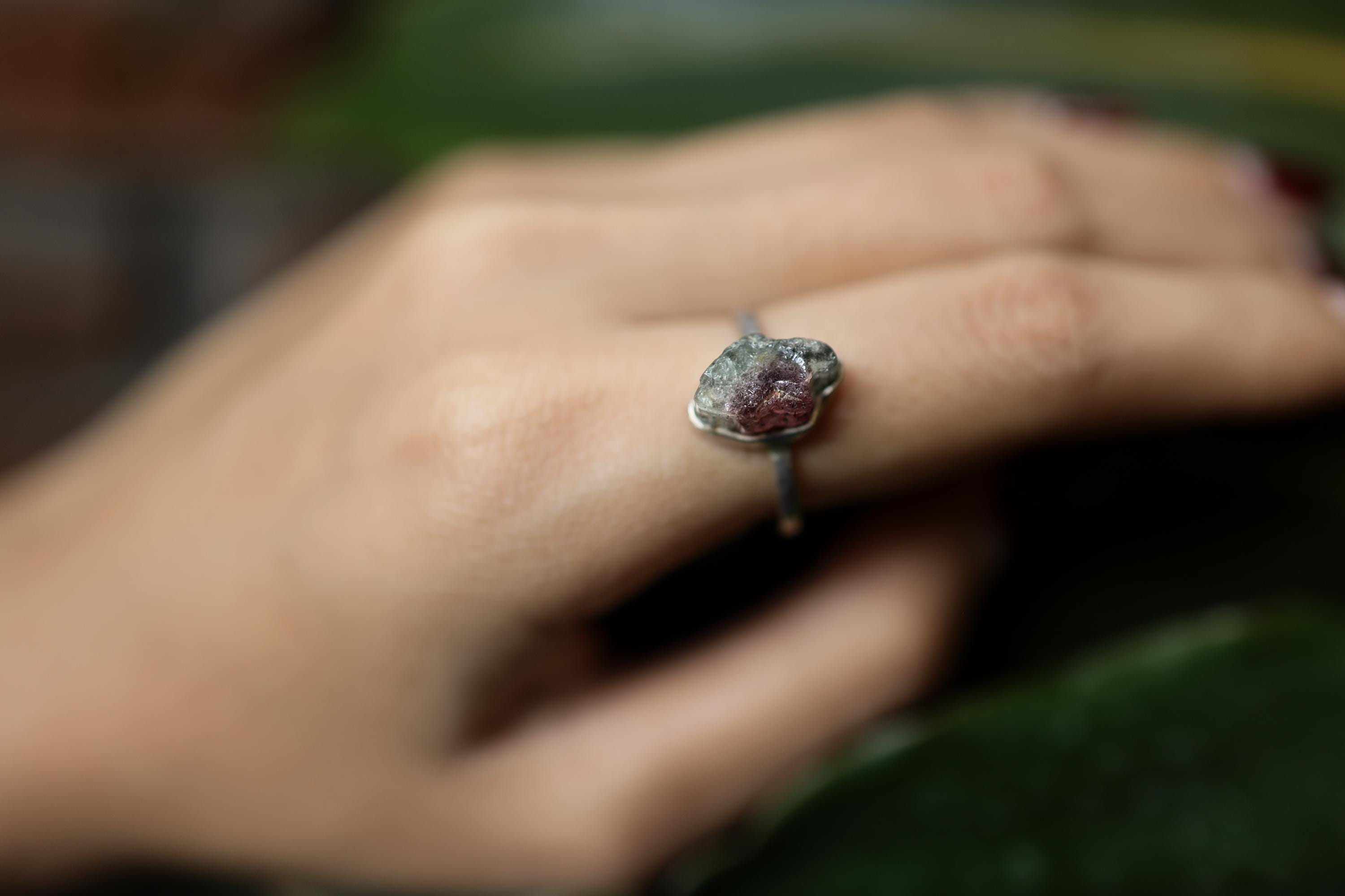 Watermelon Tourmaline Ring 925 Sterling Silver Handmade Heart Chakra Capricorn Pink Green Crystal Gift, Size 7