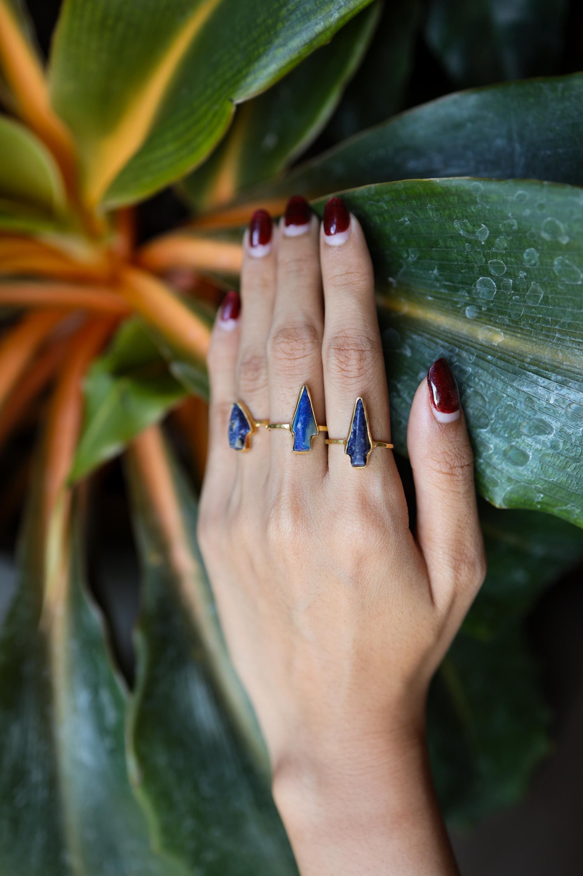 Lapis Lazuli Arrow Ring: Gold Plated Sterling Silver Band