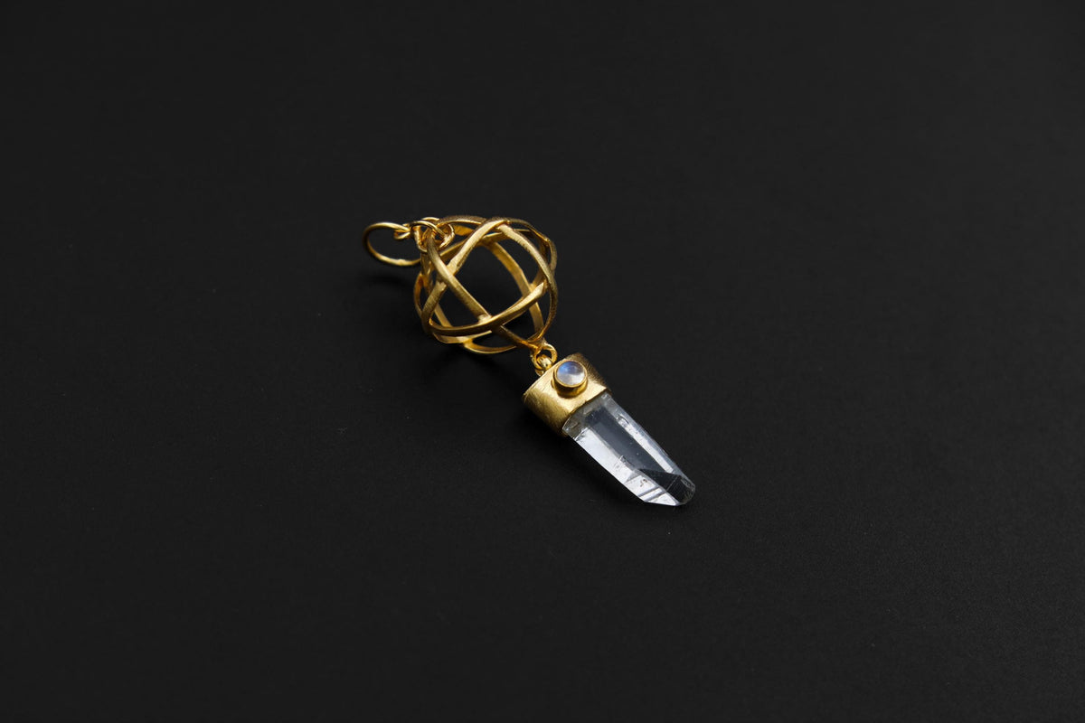 Gold Plated Lemurian Quartz & Moonstone Pendant: Sterling Silver Chakra Jewelry