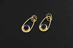 Round Lapis Lazuli Cab Pendant, Textured Sterling Silver, Sun & Moon Design, Throat Chakra, Sagittarius Zodiac, Unique Gift, 18K Gold Plated