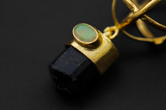 Brown Tourmaline & Opal Pendant: 18K Gold-Plated Sterling Silver, Libra Zodiac