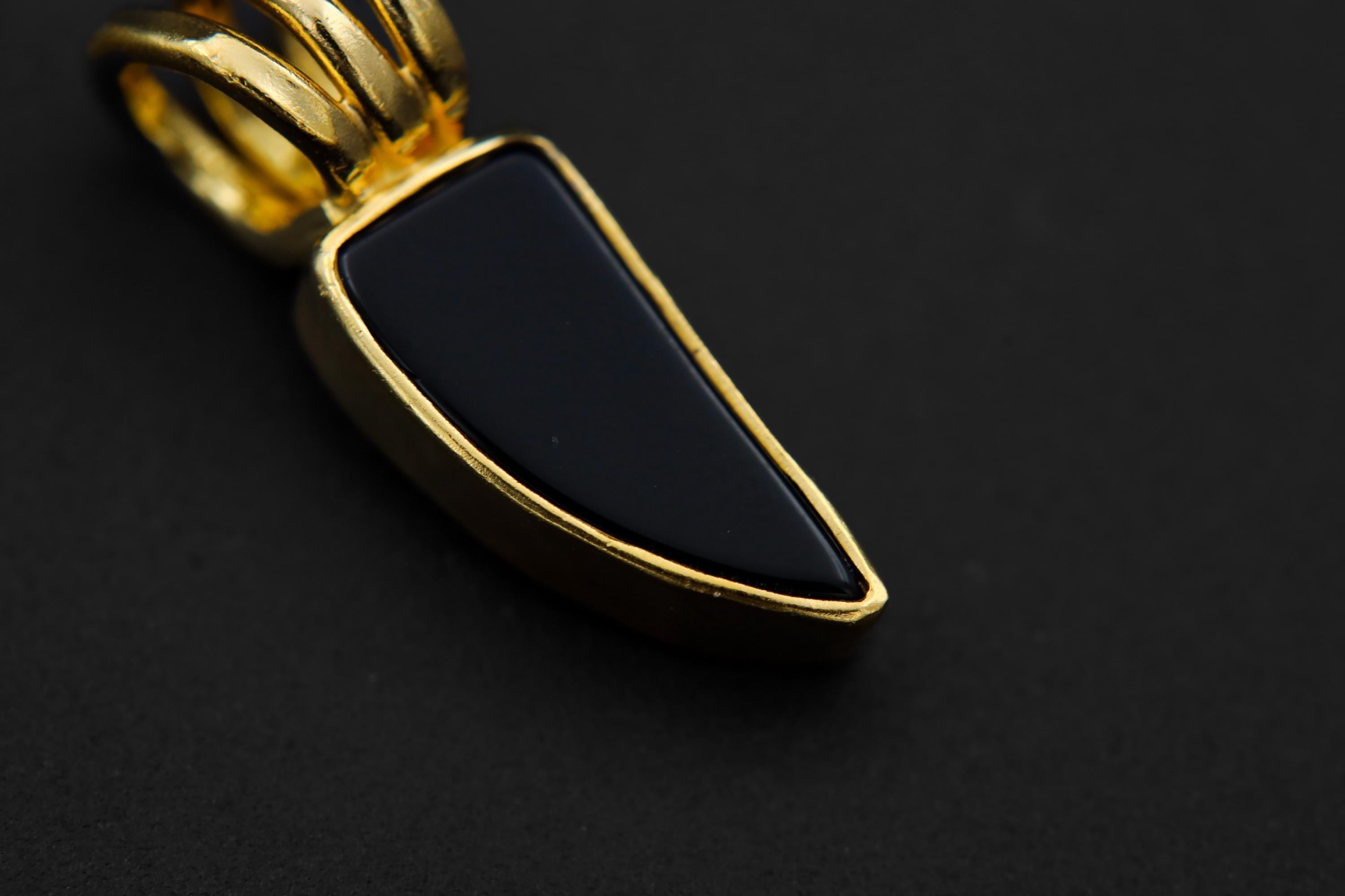 Small Onyx Triangle Tooth Pendant, Sterling Silver, Root Chakra, Protection,Unique Gift, 18k Gold-Plated, Root Chakra Protection & Stability