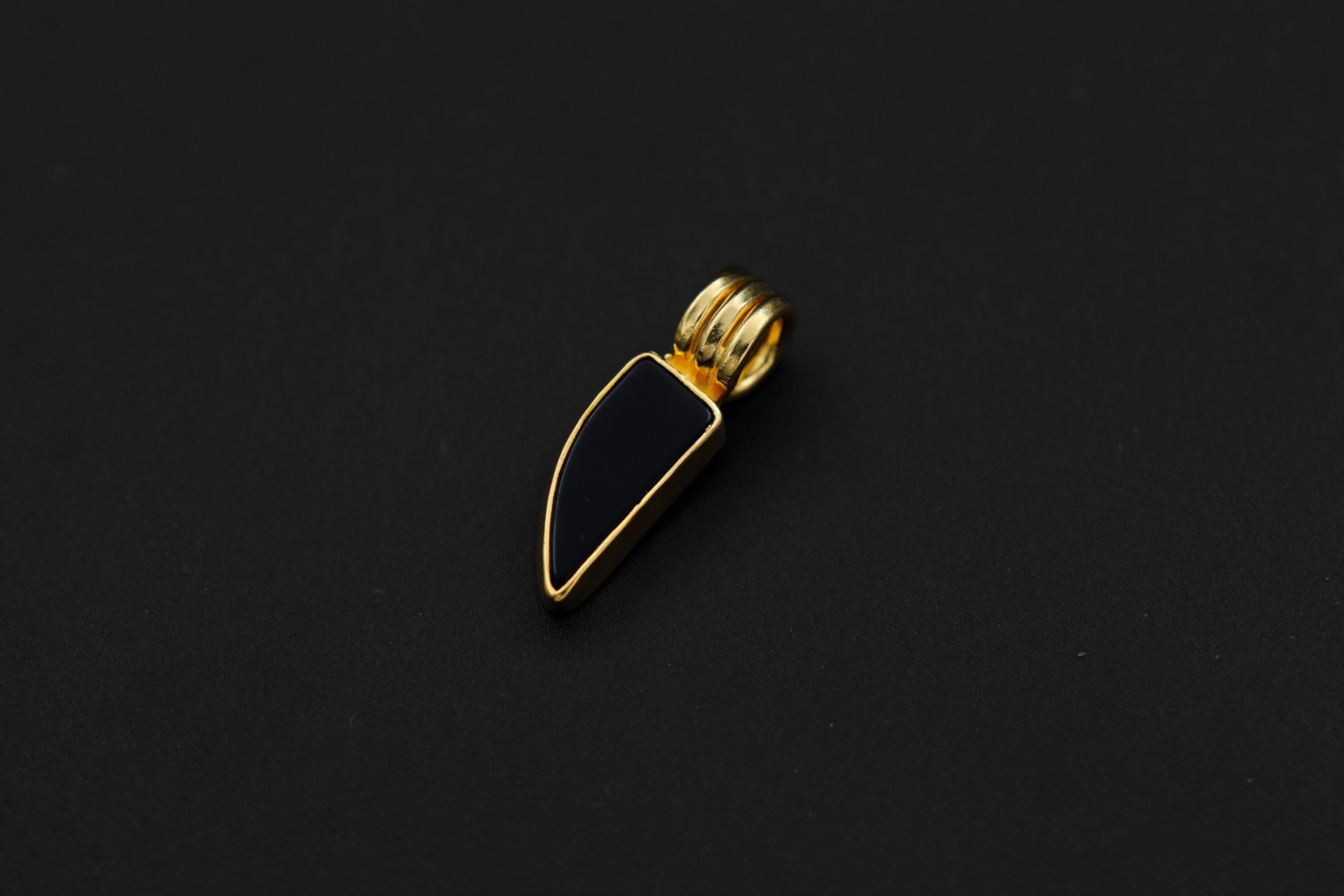 Small Onyx Triangle Tooth Pendant, Sterling Silver, Root Chakra, Protection,Unique Gift, 18k Gold-Plated, Root Chakra Protection & Stability