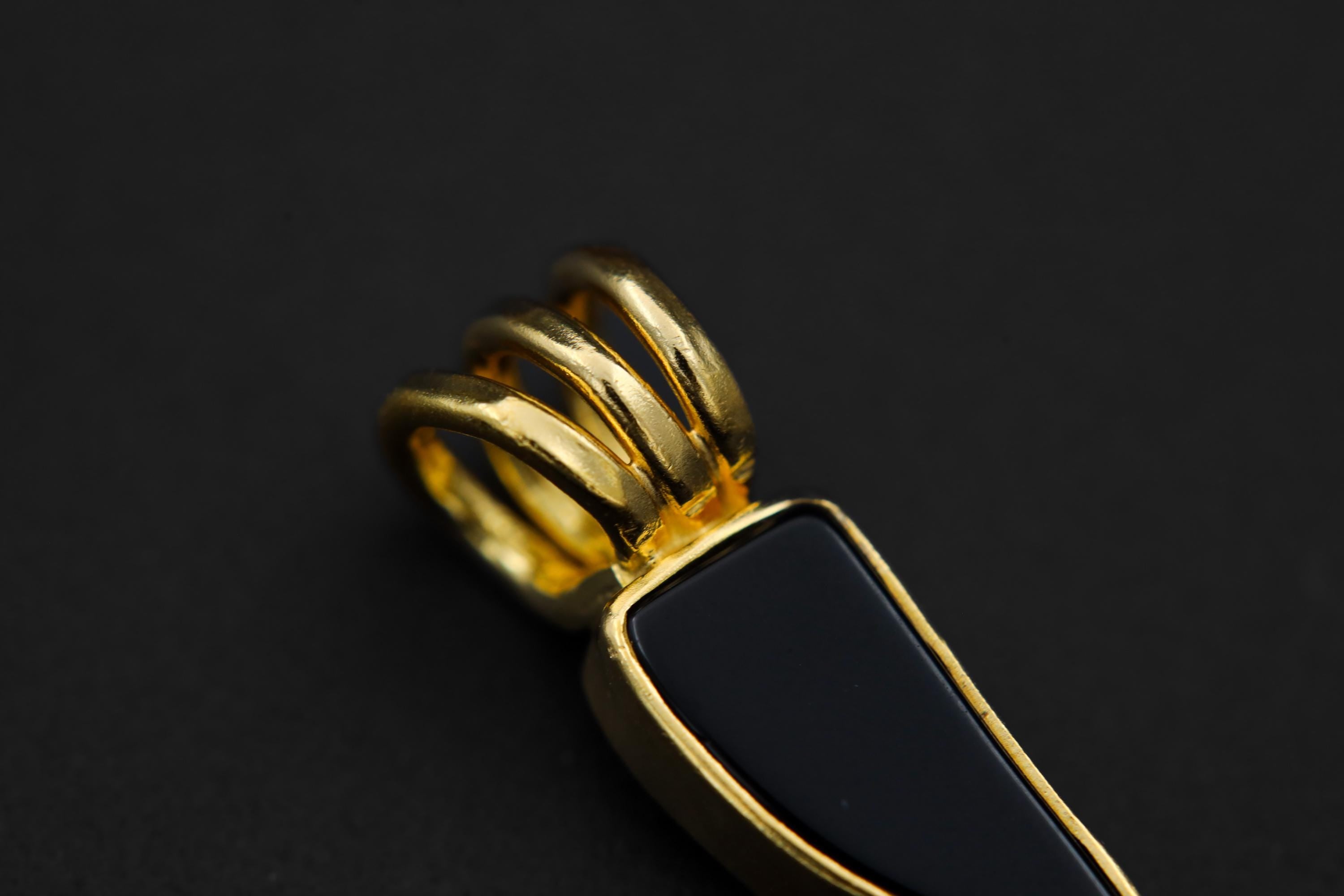Small Onyx Triangle Tooth Pendant, Sterling Silver, Root Chakra, Protection,Unique Gift, 18k Gold-Plated, Root Chakra Protection & Stability