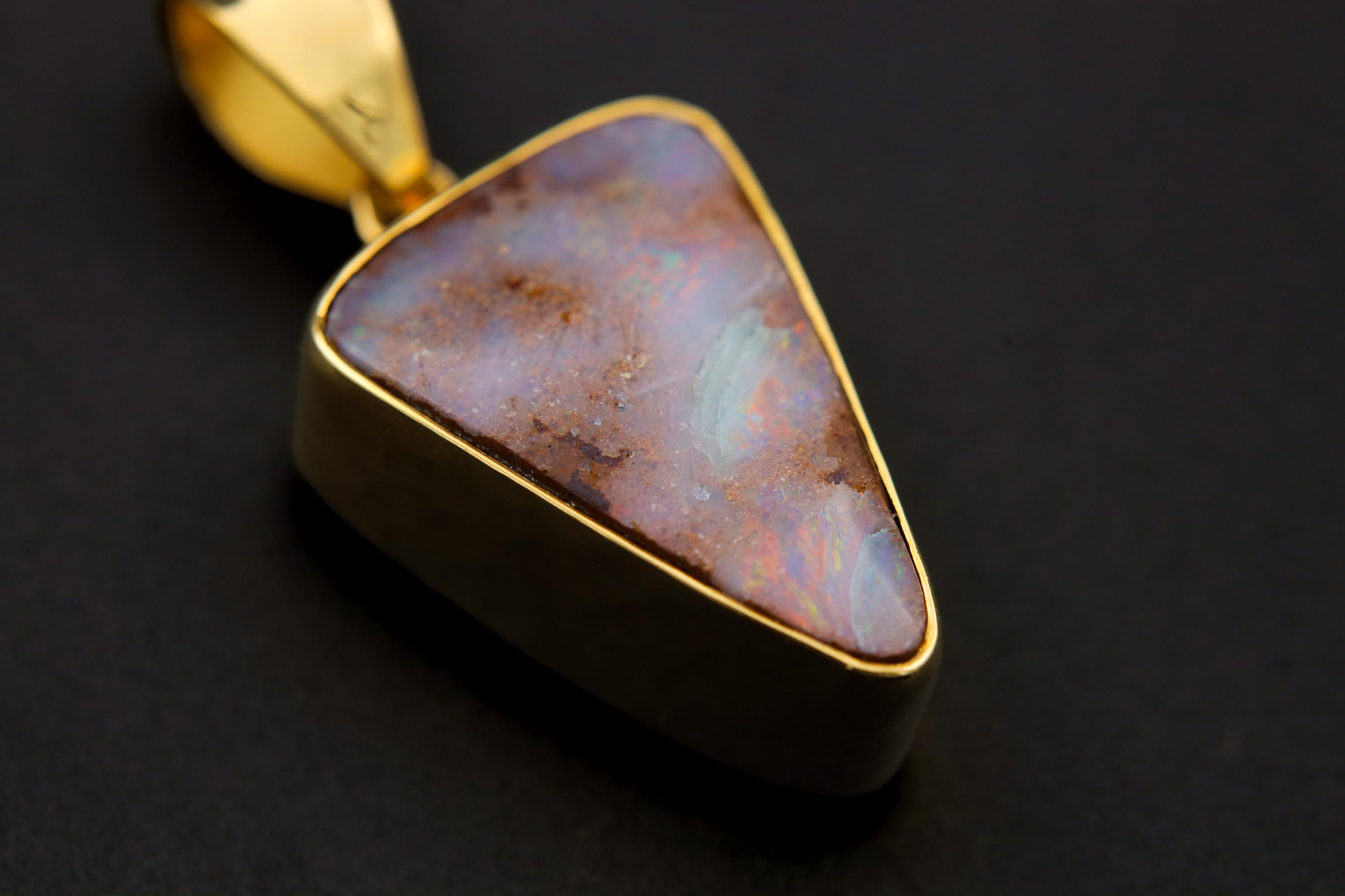 Large Sparkling Solid Natural Australian White Opal Pendant, 18K Gold-Plated Hammer Textured Sterling Silver, Heart & Crown Chakra