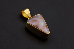 Australian White Opal Pendant: 18K Gold-Plated Sterling Silver, Heart Chakra