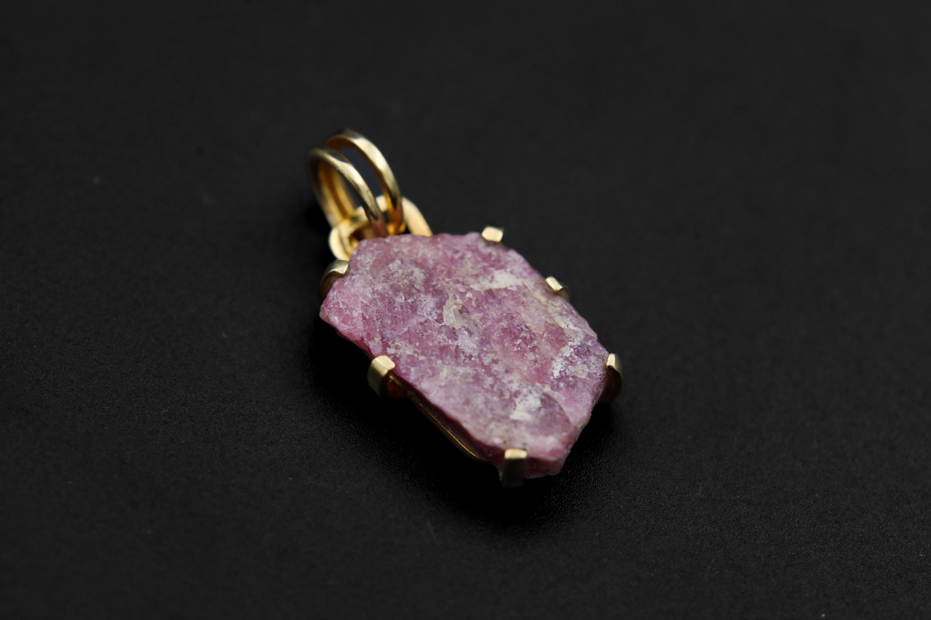 Natural Indian Ruby with Record Keepers, 18k Gold-Plated Sterling Silver, Raw Ruby & Mica Inclusion, Crystal Necklace, Unique Gift