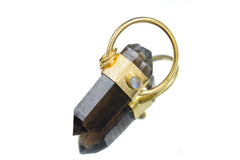 Double Terminated Smoky Cathedral Quartz & Moonstone Sterling Silver Textured Pendant, Glen Innes Quartz 18K Gold-Plated Scorpio Unique Gift
