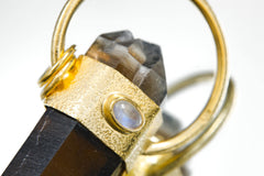 Smoky Quartz & Moonstone Sterling Silver Pendant - 18K Gold Plated