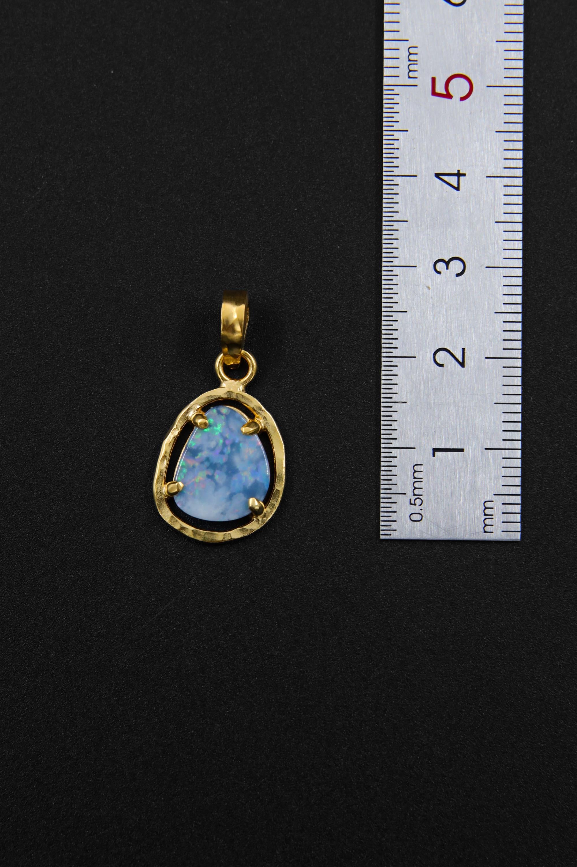 Opal Doublet Pendant: Hammered Sterling Silver, 18k Gold Plated