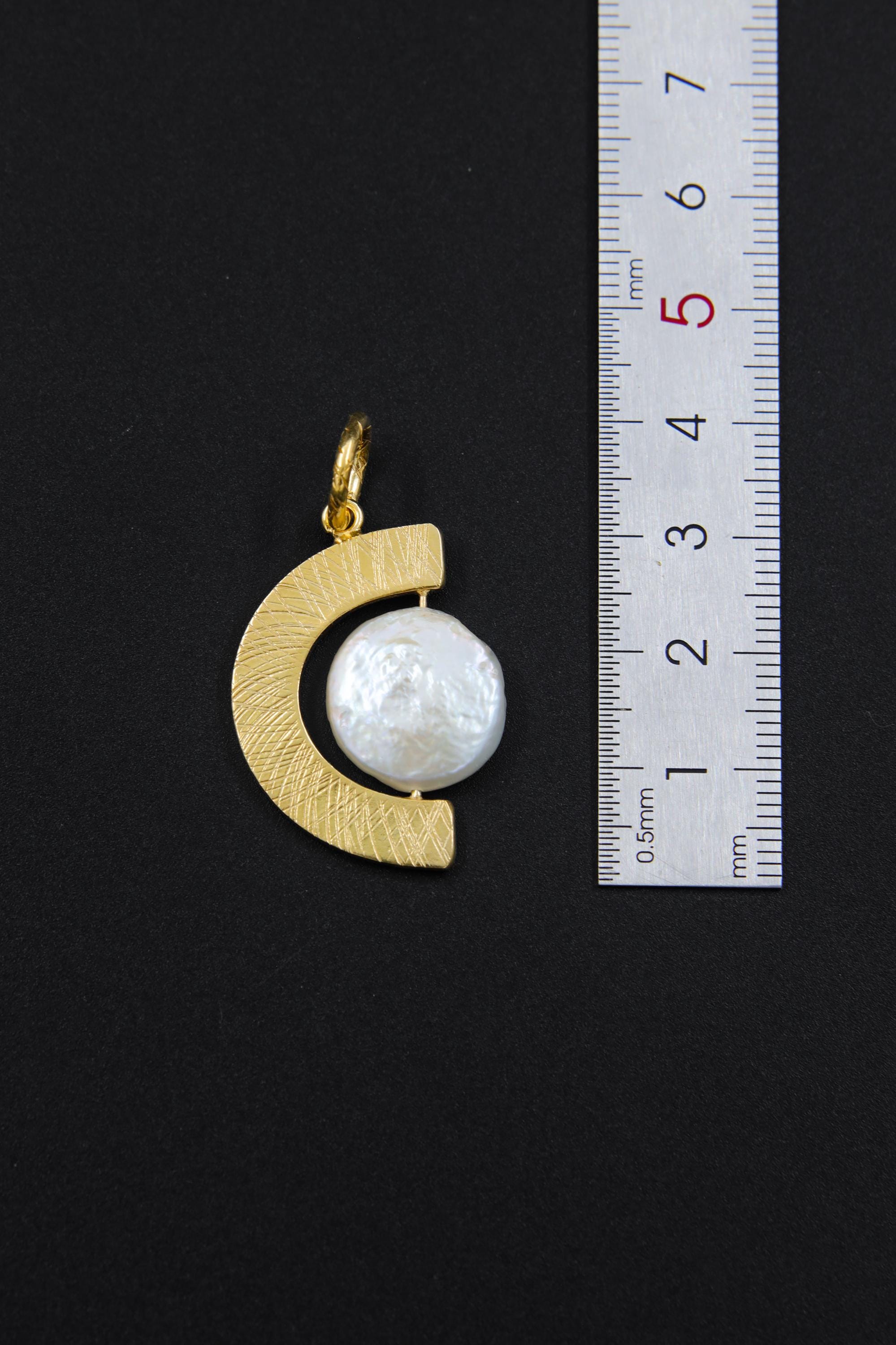 Gold Plated Sterling Silver Pearl Spinning Pendant Necklace