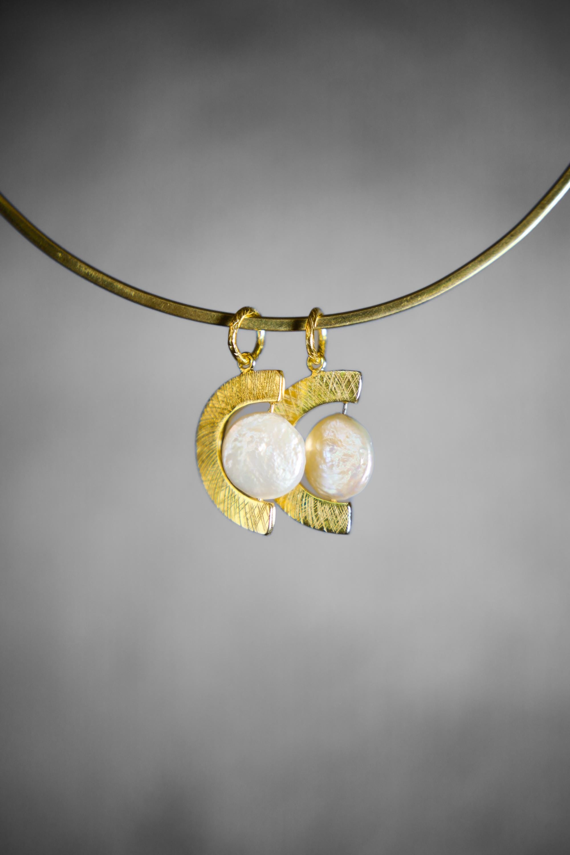 Gold Plated Sterling Silver Pearl Spinning Pendant Necklace