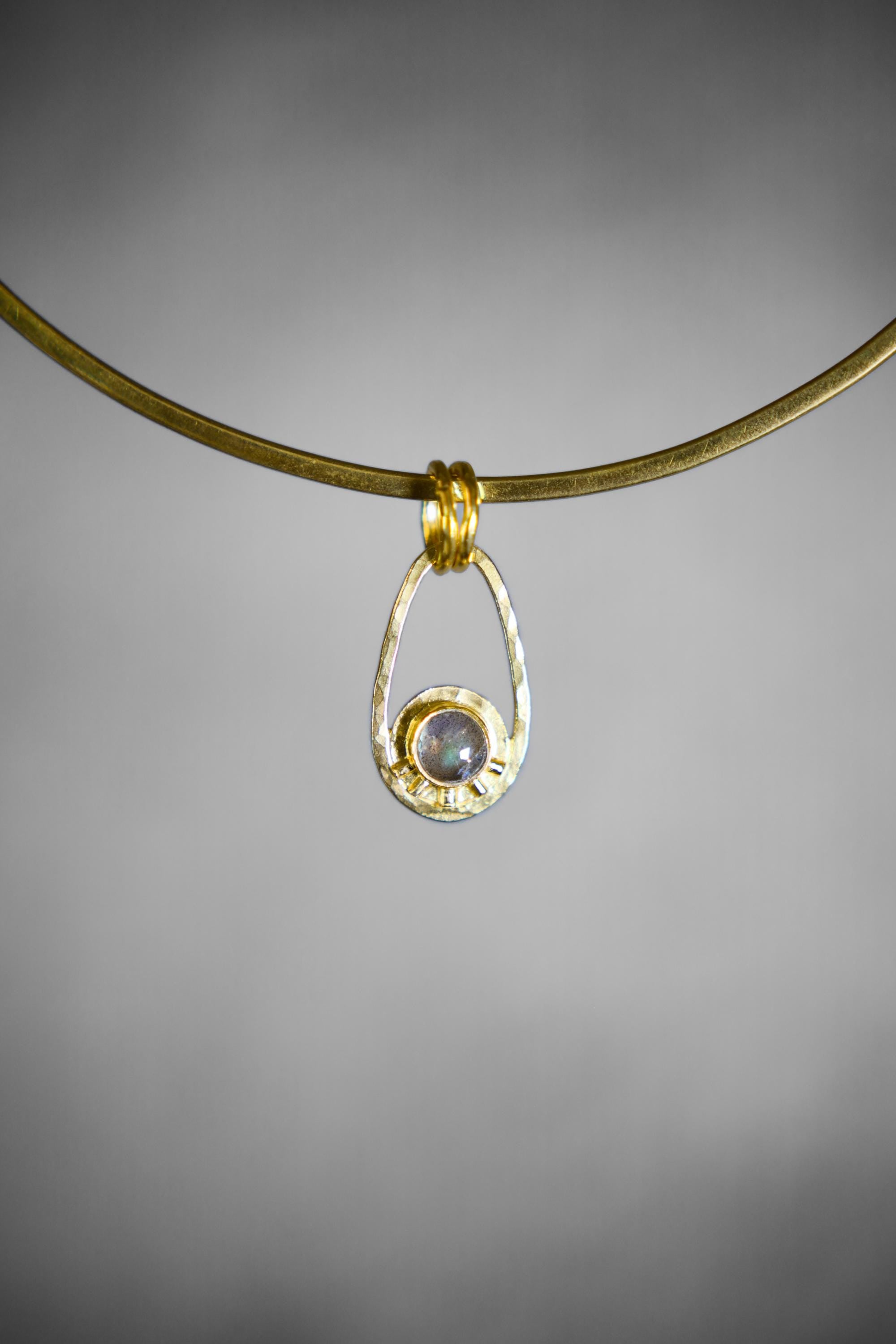 Rainbow Labradorite Sun & Moon Pendant: Boho Gold Plated Sterling Silver