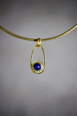 Round Lapis Lazuli Cab Pendant, Textured Sterling Silver, Sun & Moon Design, Throat Chakra, Sagittarius Zodiac, Unique Gift, 18K Gold Plated