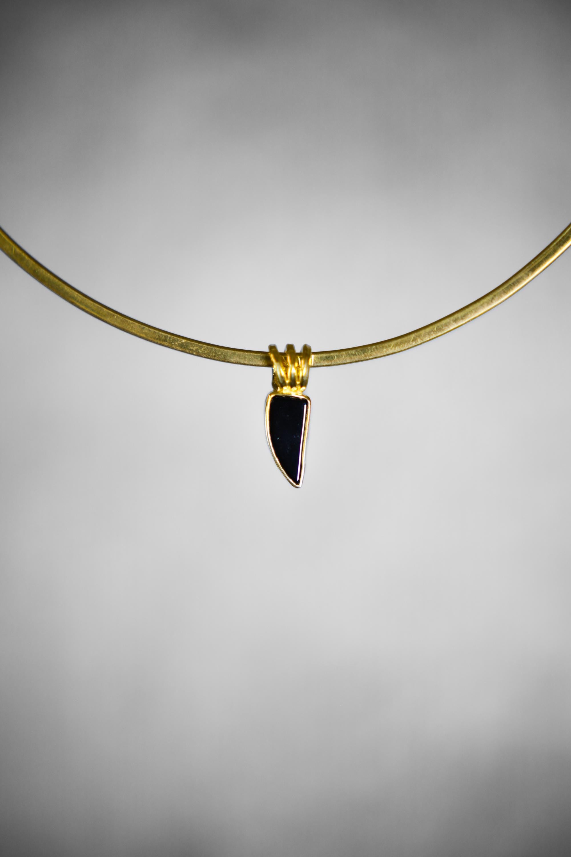 Small Onyx Triangle Tooth Pendant, Sterling Silver, Root Chakra, Protection,Unique Gift, 18k Gold-Plated, Root Chakra Protection & Stability