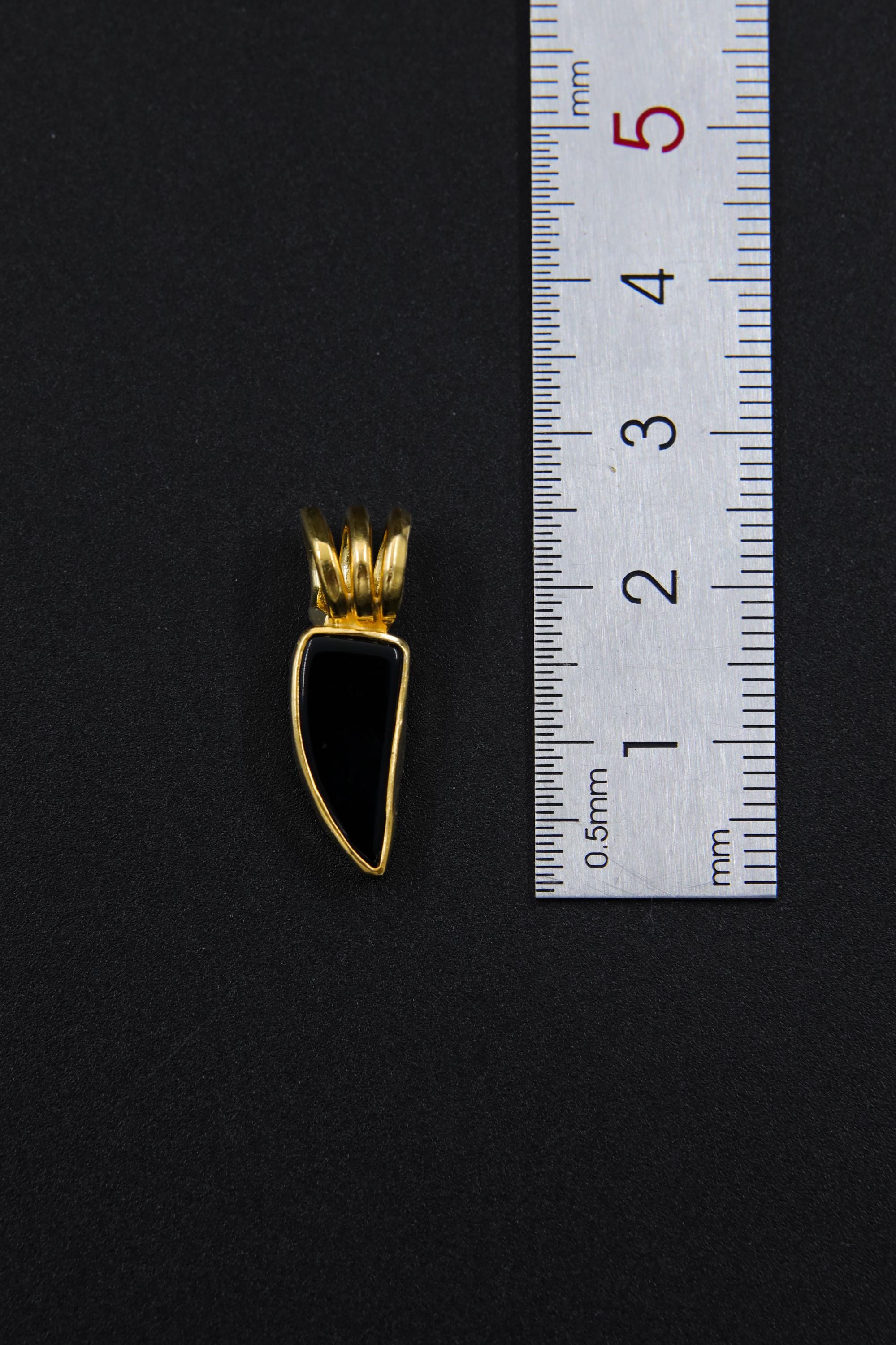 Small Onyx Triangle Tooth Pendant, Sterling Silver, Root Chakra, Protection,Unique Gift, 18k Gold-Plated, Root Chakra Protection & Stability