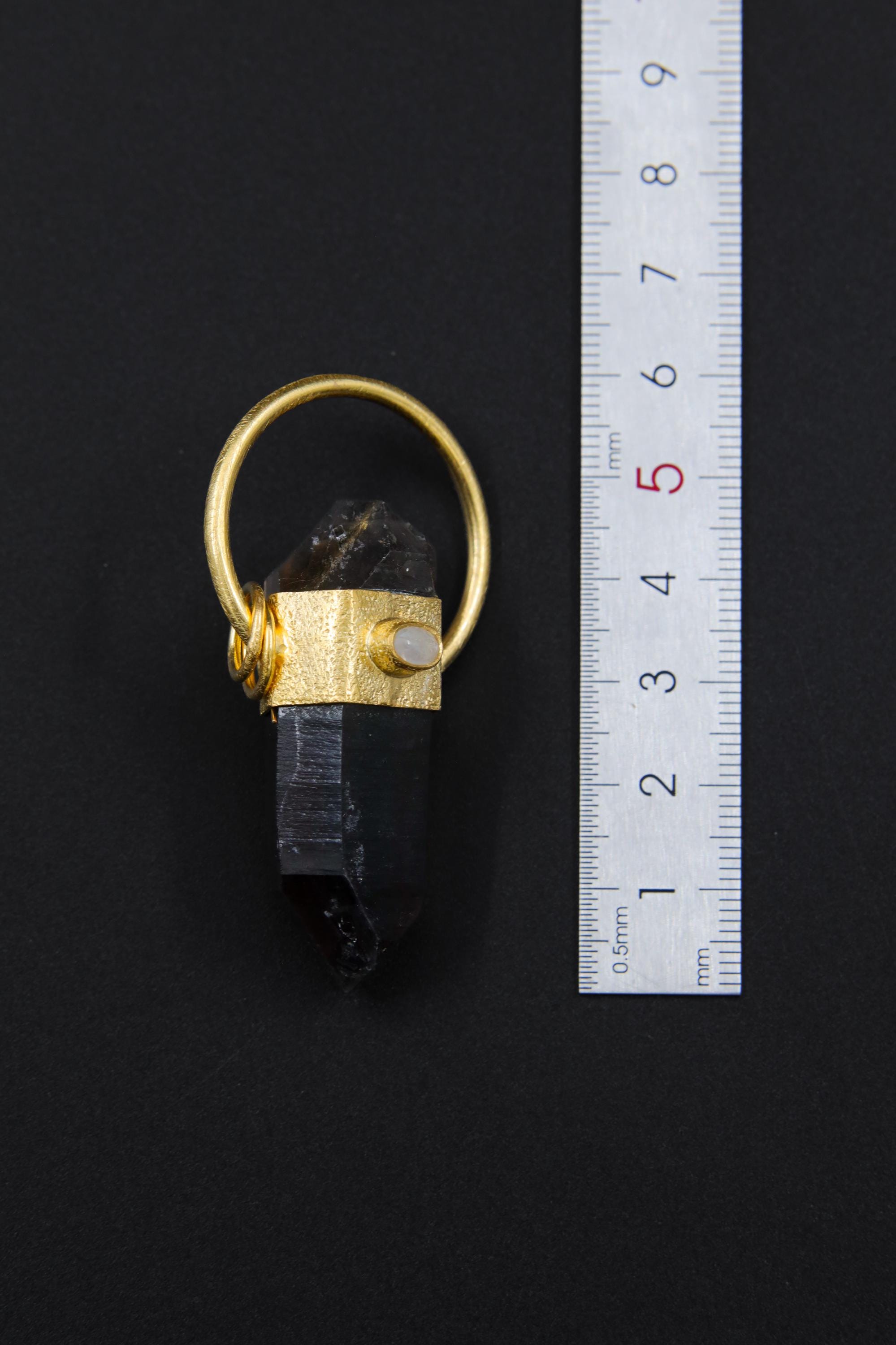 Double Terminated Smoky Cathedral Quartz & Moonstone Sterling Silver Textured Pendant, Glen Innes Quartz 18K Gold-Plated Scorpio Unique Gift