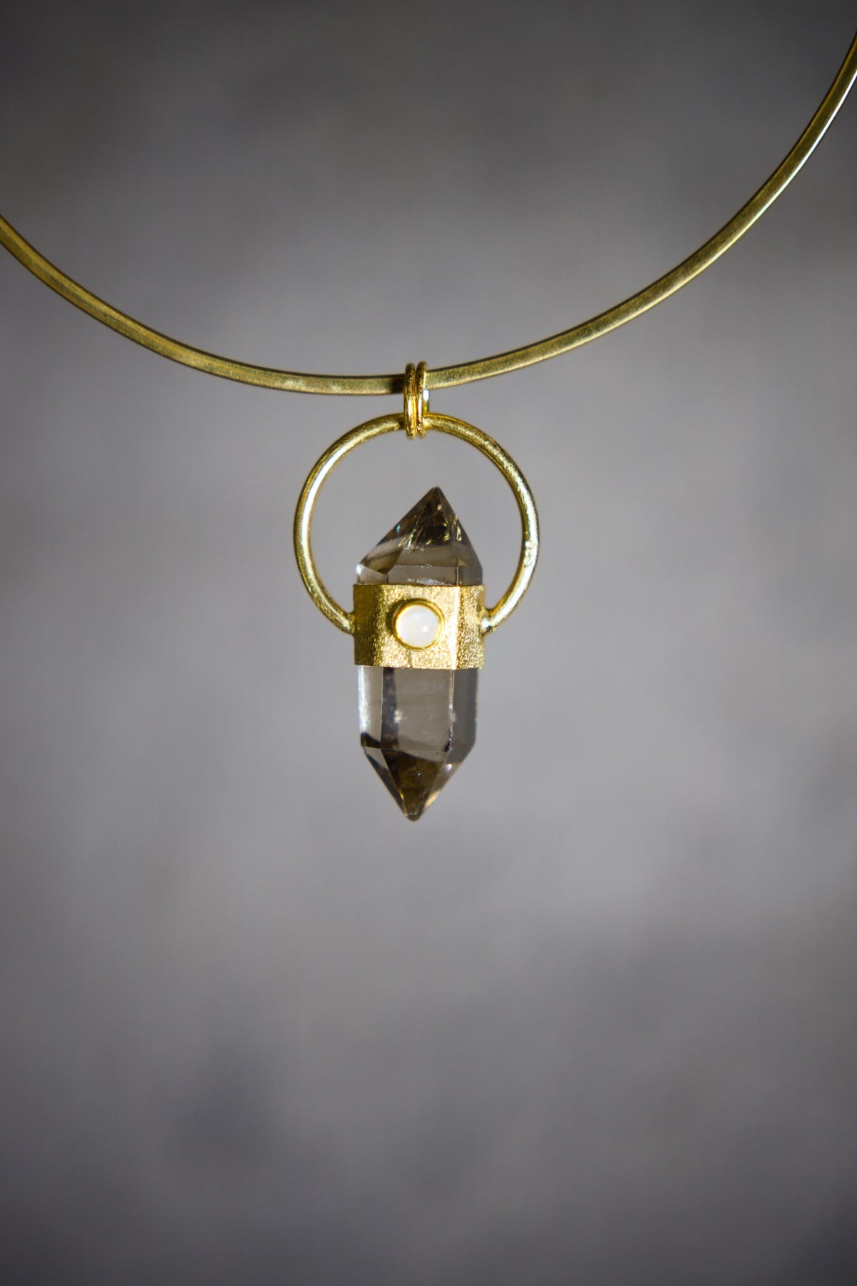 Citrine & Moonstone Pendant: Gold Plated Sterling Silver, Sand-Textured