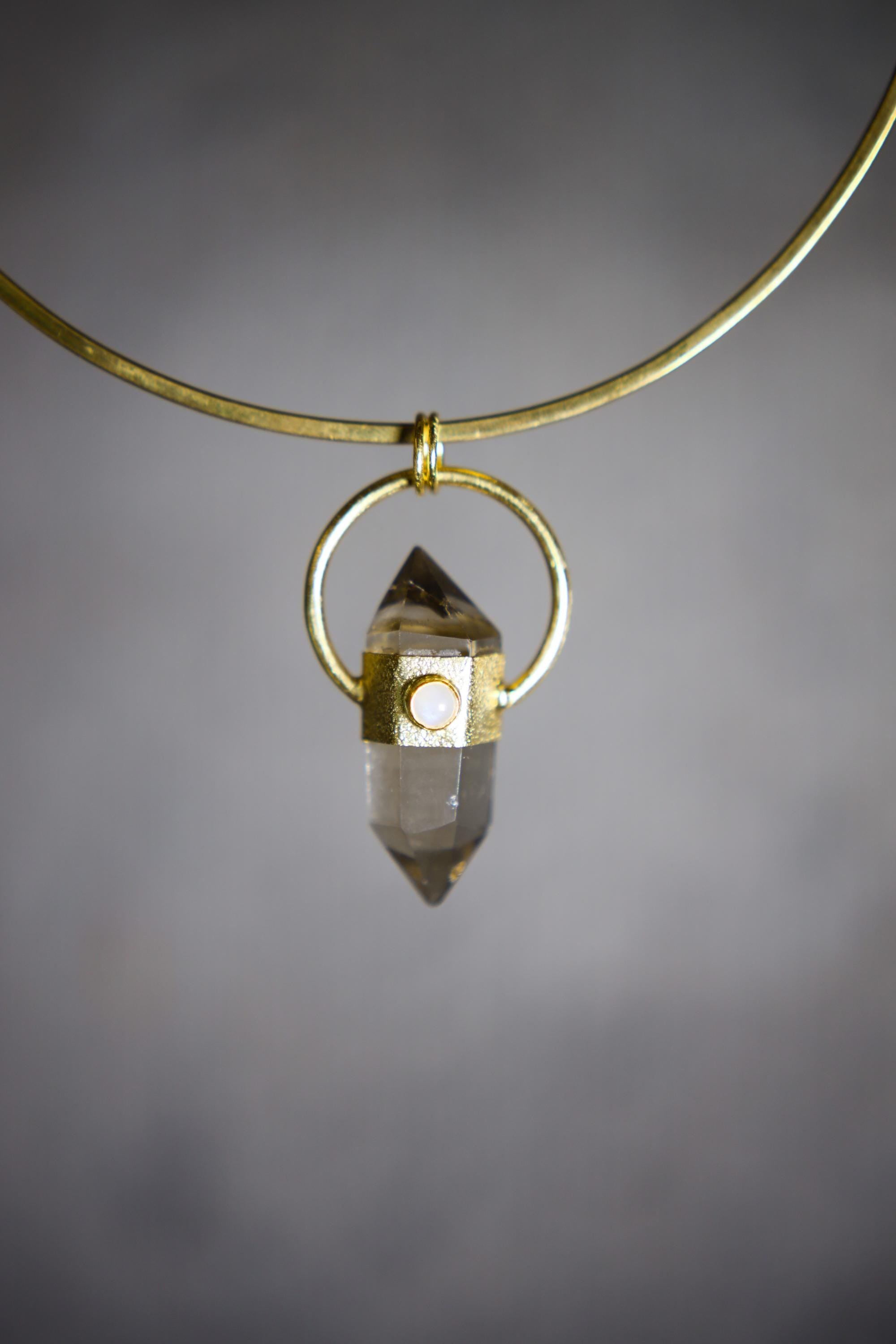Citrine & Moonstone Pendant: Gold Plated Sterling Silver, Sand-Textured