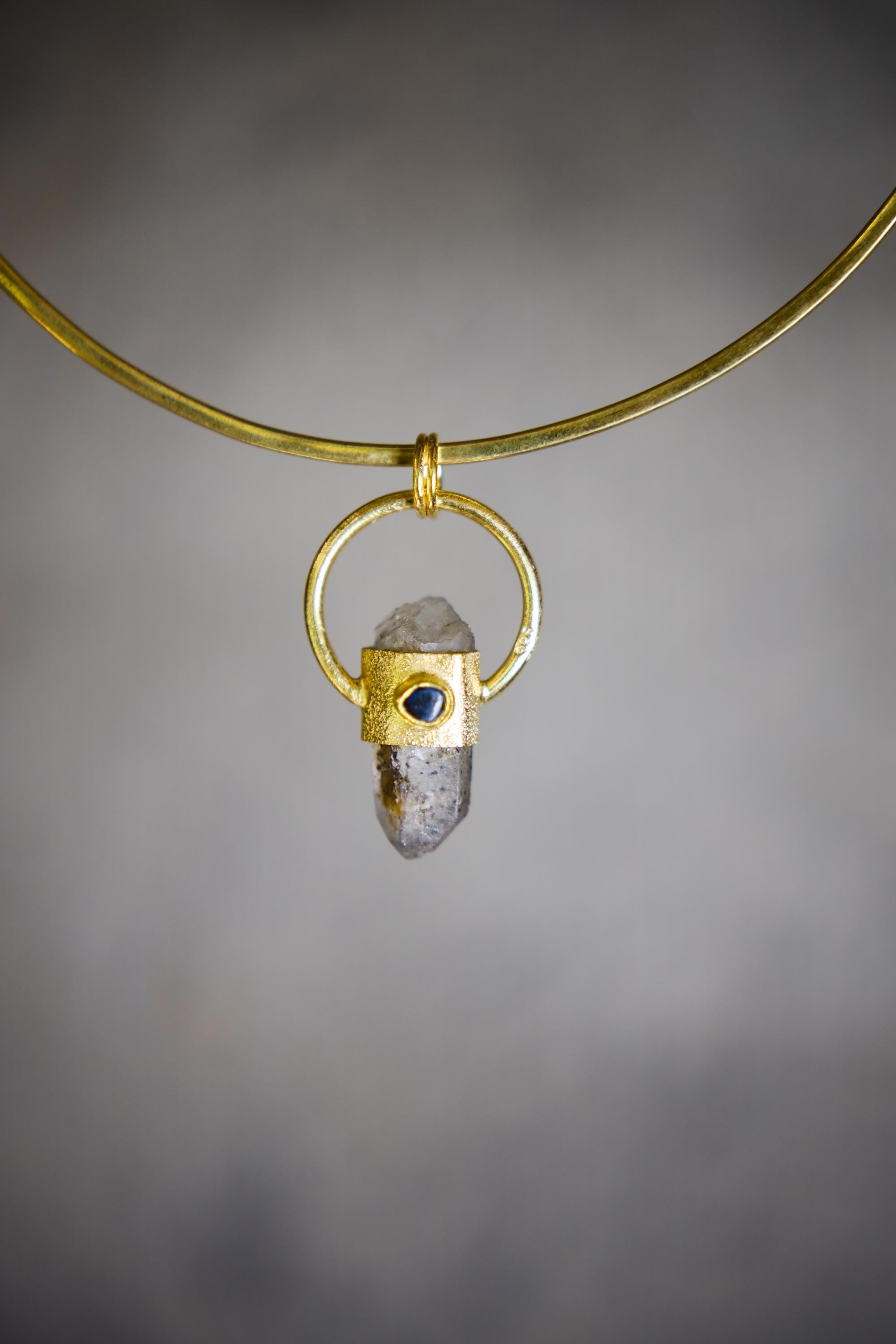 Lithium Strawberry Quartz Sapphire Emerald Pendant 925 Silver 18k Gold Plated Heart Third Eye Chakra Gift