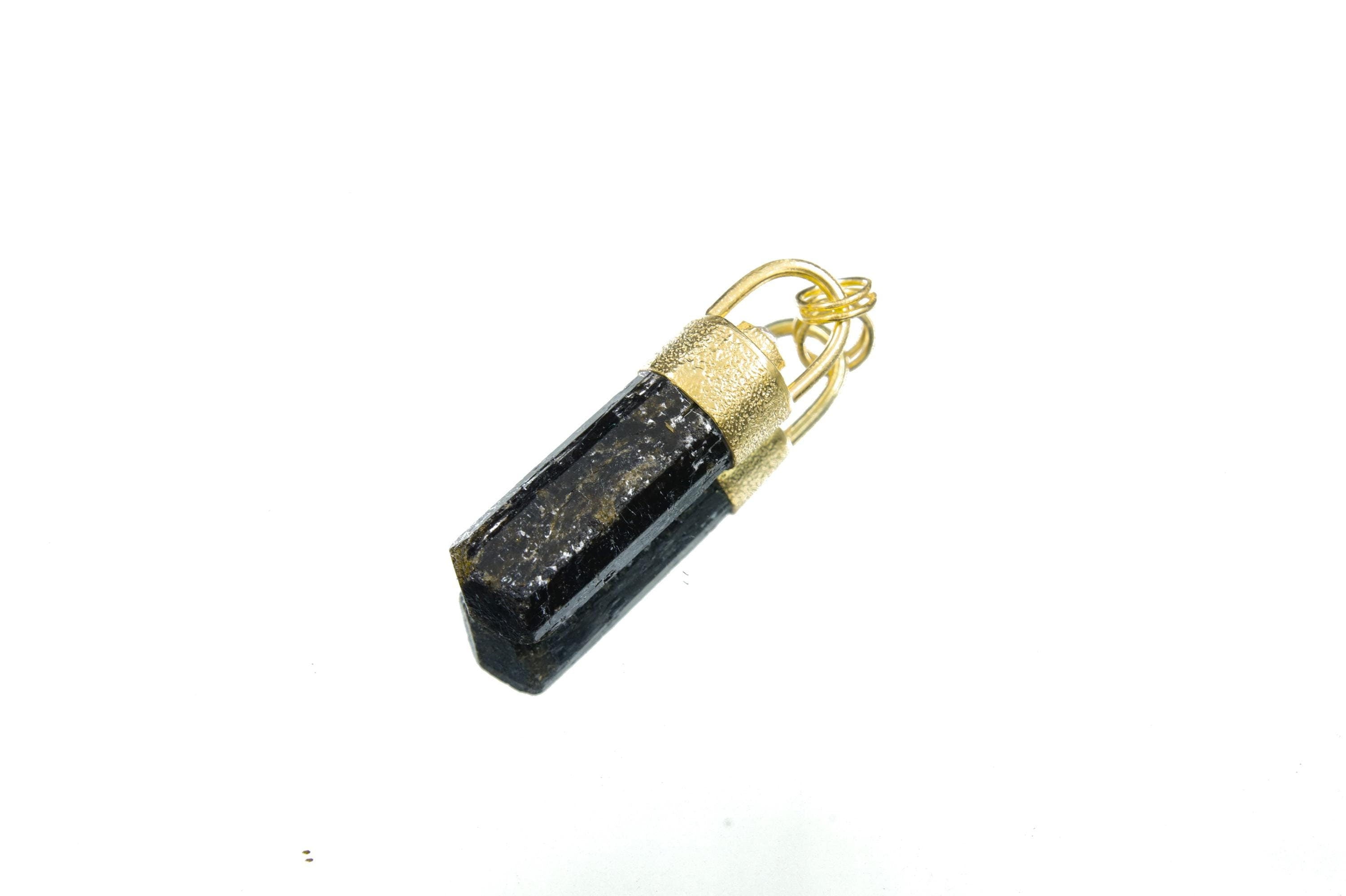 Himalayan Dravite Tourmaline Pendant: Sterling Silver, Sand Texture, 18K Gold-Plated