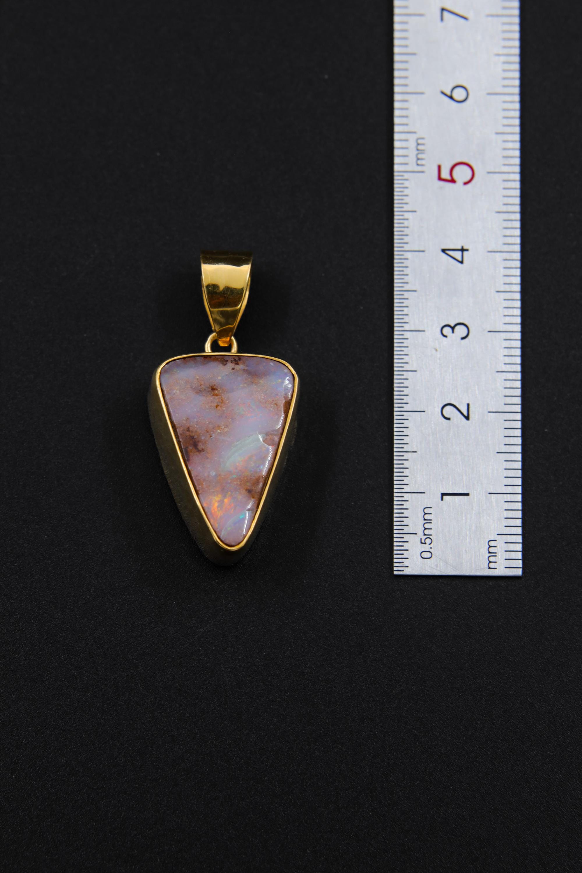 Large Sparkling Solid Natural Australian White Opal Pendant, 18K Gold-Plated Hammer Textured Sterling Silver, Heart & Crown Chakra