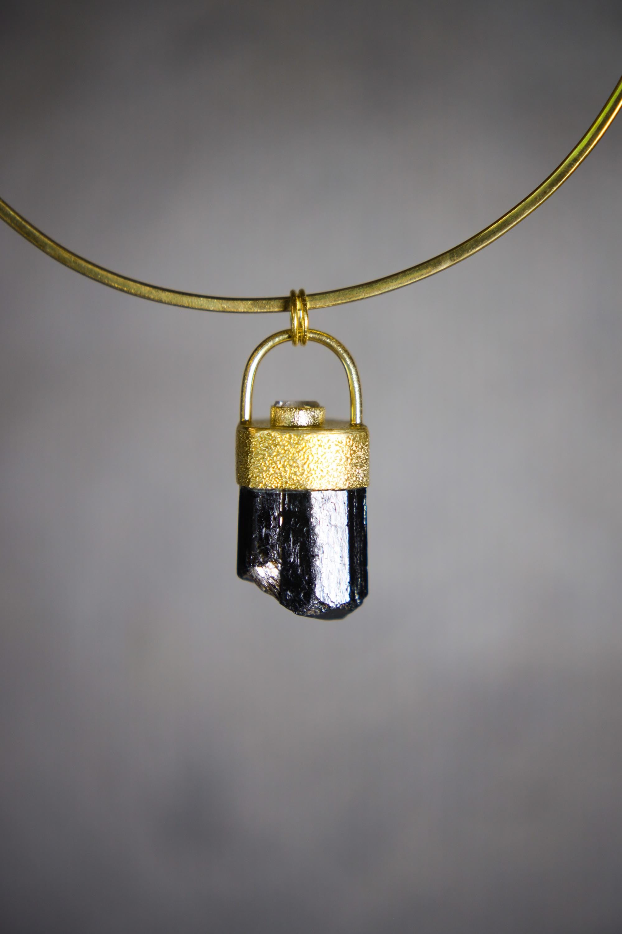 Himalayan Dravite Tourmaline Pendant: Textured Sterling Silver, 18K Gold-Plated