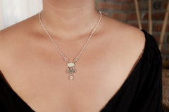 Opal, Rose Quartz & Moonstone Necklace: Sterling Silver Gemstone Pendant