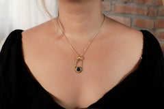 Round Lapis Lazuli Cab Pendant, Textured Sterling Silver, Sun & Moon Design, Throat Chakra, Sagittarius Zodiac, Unique Gift, 18K Gold Plated