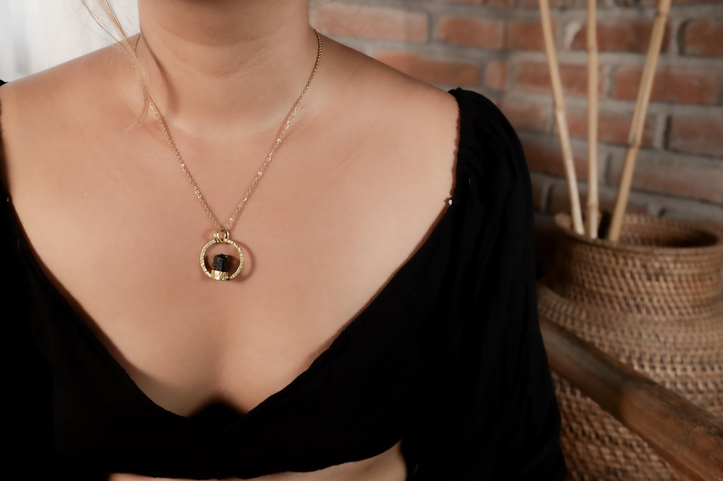 Gem Grade Terminated Himalayan Tourmaline Pendant, Textured, 18k Gold Plated Sterling Silver, Heart Chakra, Libra/Virgo, Unique Gift