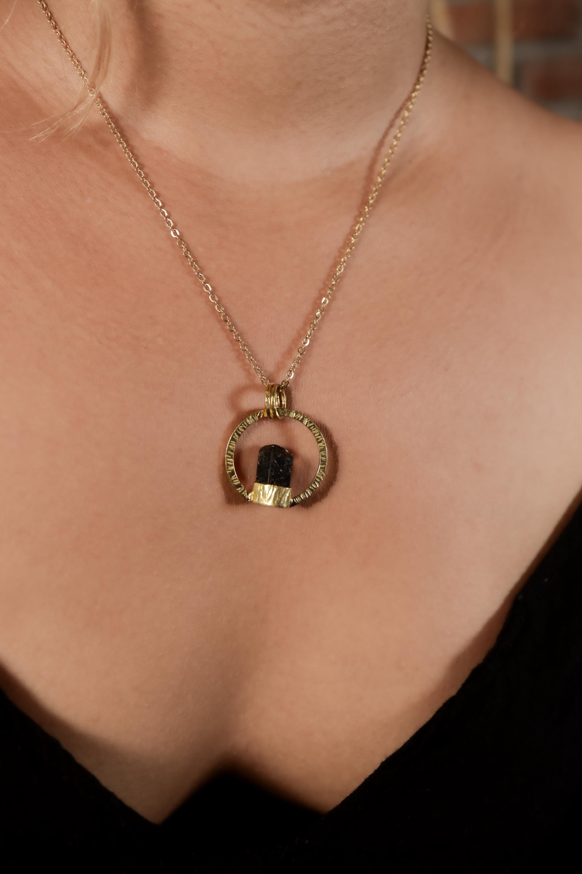 Gem Grade Terminated Himalayan Tourmaline Pendant, Textured, 18k Gold Plated Sterling Silver, Heart Chakra, Libra/Virgo, Unique Gift