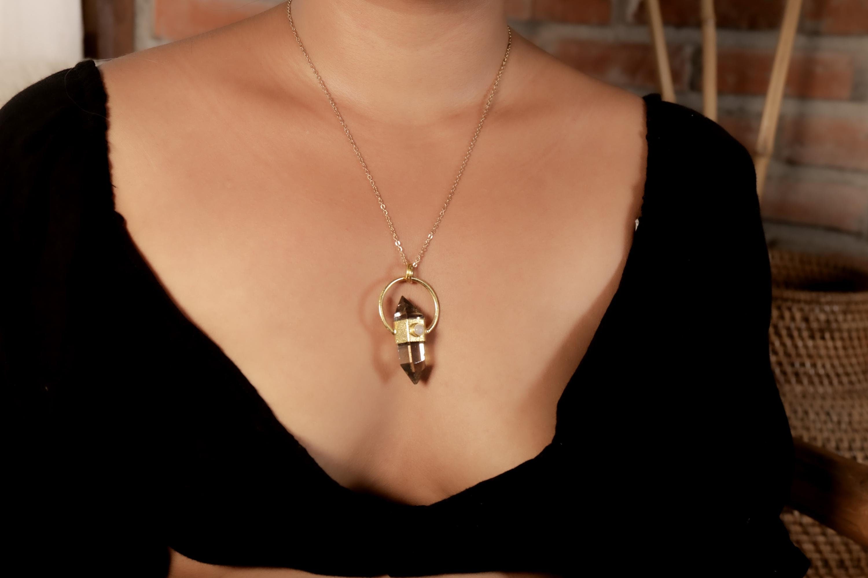 Citrine & Moonstone Pendant: Gold Plated Sterling Silver, Sand-Textured