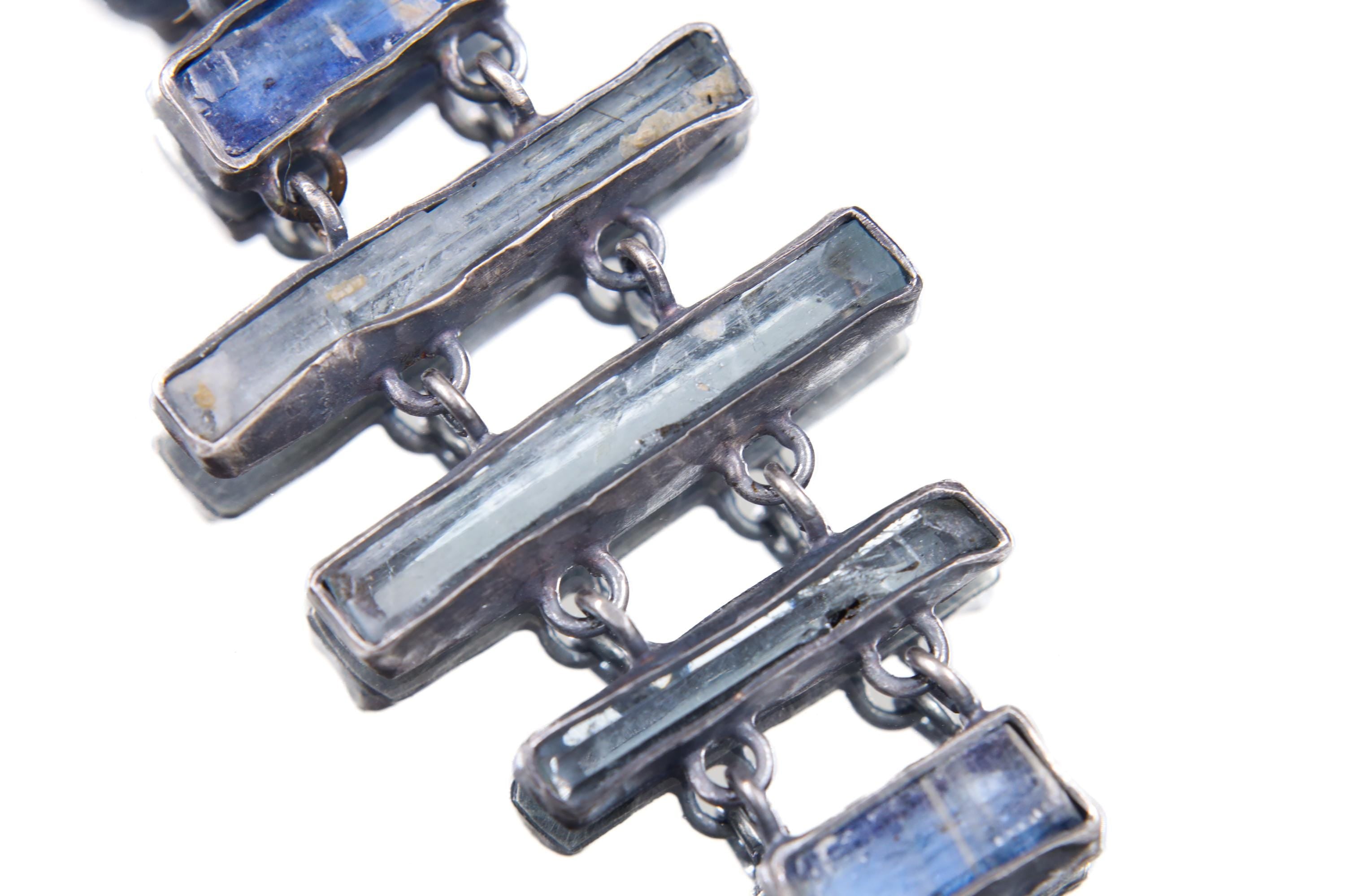 Round Moonstone, Square Kyanite, Aquamarine, Oval Apatite & Raw Amethyst Pendant, Oxidized Sterling Silver, Unique Gift, Zodiac Pisces