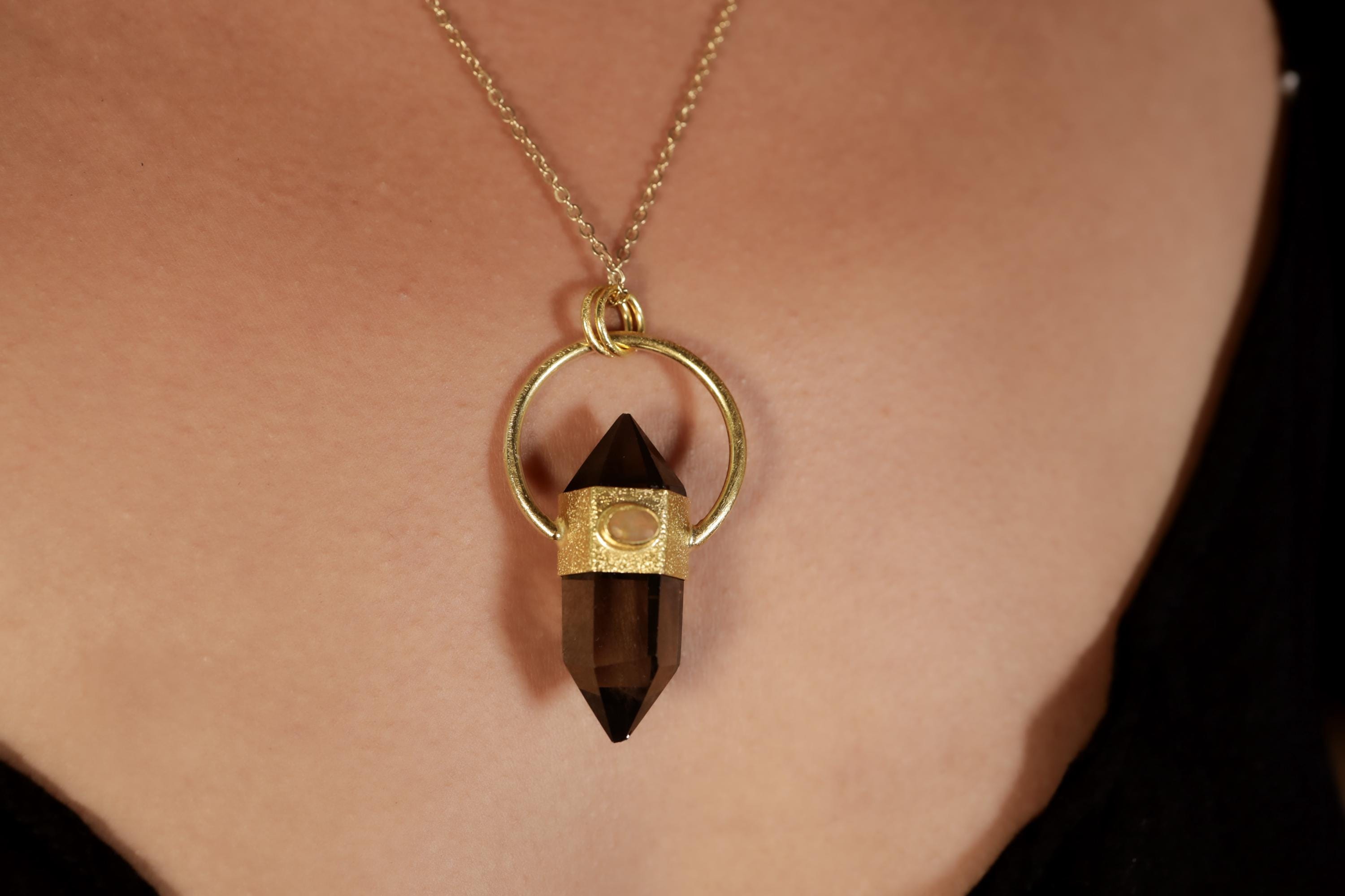 Citrine Ethiopian Opal Pendant 925 Silver 18k Gold Plated Halo Necklace Solar Plexus Crown Chakra Gift