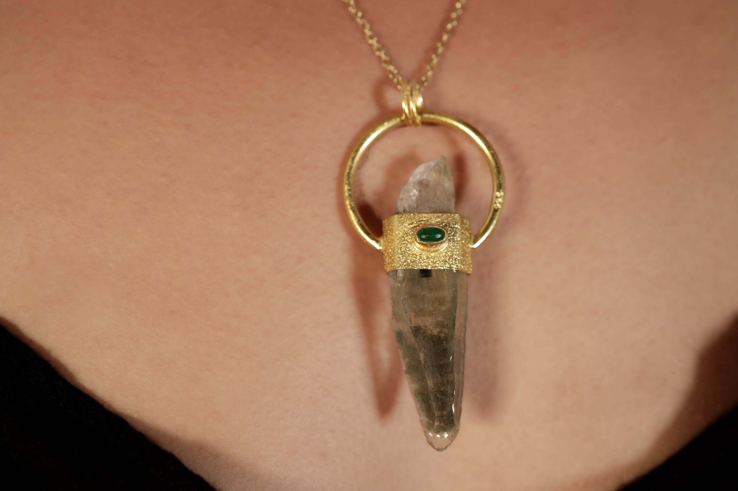Himalayan Chlorite Quartz Opal Pendant 925 Silver 18k Gold Plated Halo Necklace Crown Heart Chakra Gift