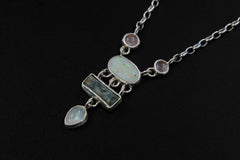 Opal, Rose Quartz & Moonstone Necklace: Sterling Silver Gemstone Pendant