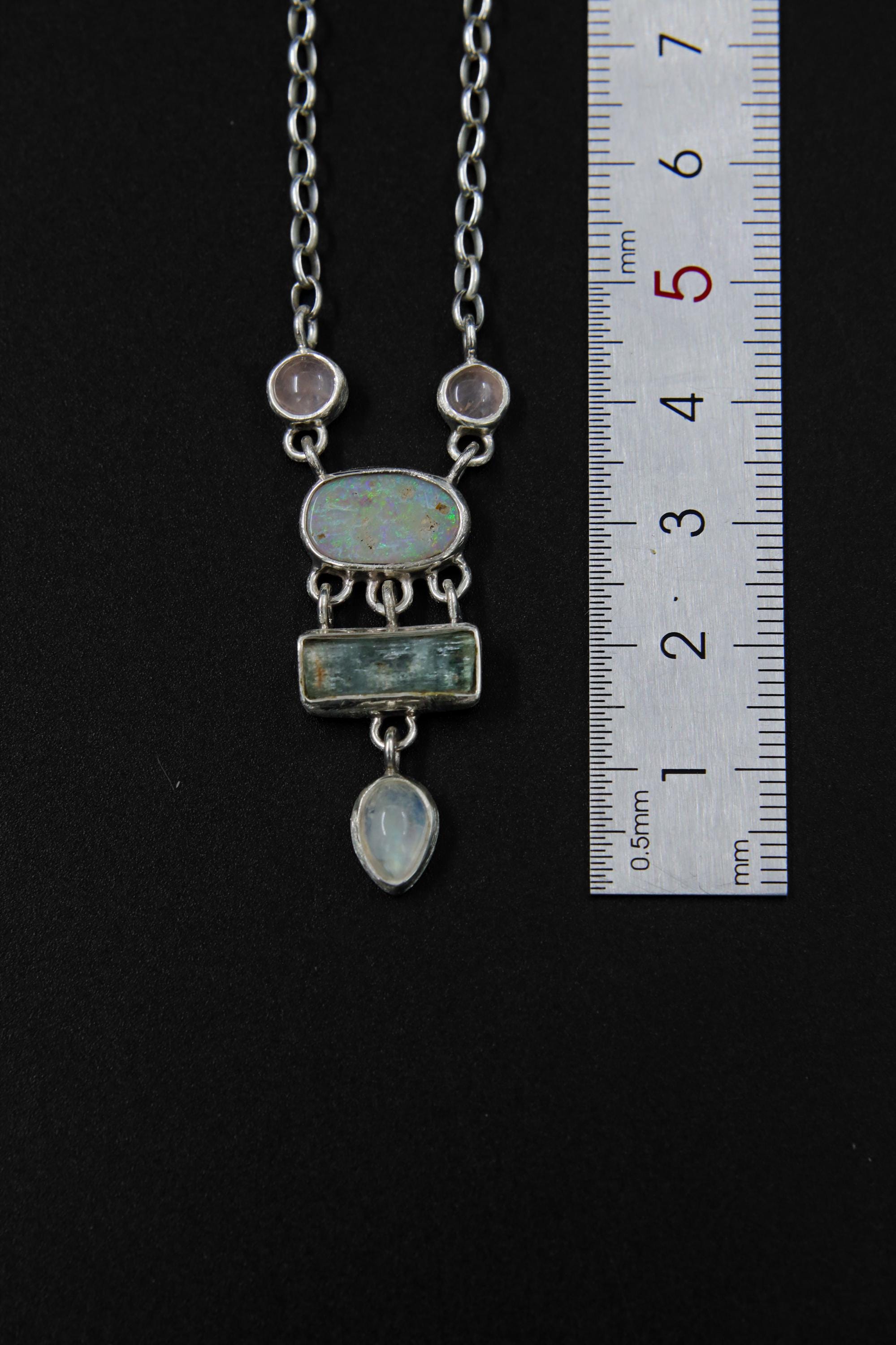 Opal, Rose Quartz & Moonstone Necklace: Sterling Silver Gemstone Pendant