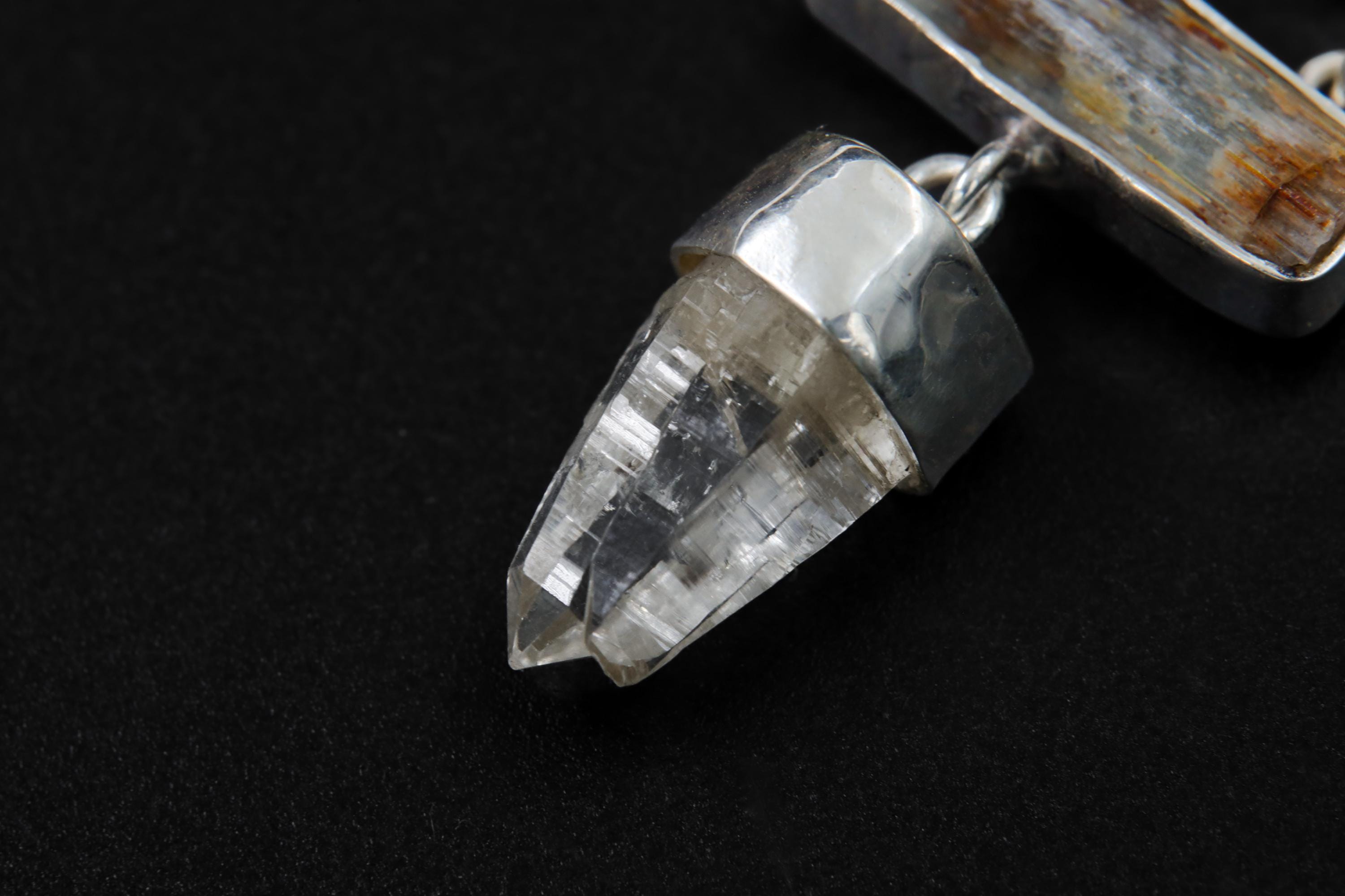 Australian Boulder Opal, Aquamarine & Lemurian Twin Quartz Pendant, Sterling Silver Spiritual Necklace, Chakra Healing, Gift for Adventurers