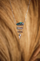 Australian Boulder Opal, Aquamarine & Lemurian Twin Quartz Pendant, Sterling Silver Spiritual Necklace, Chakra Healing, Gift for Adventurers