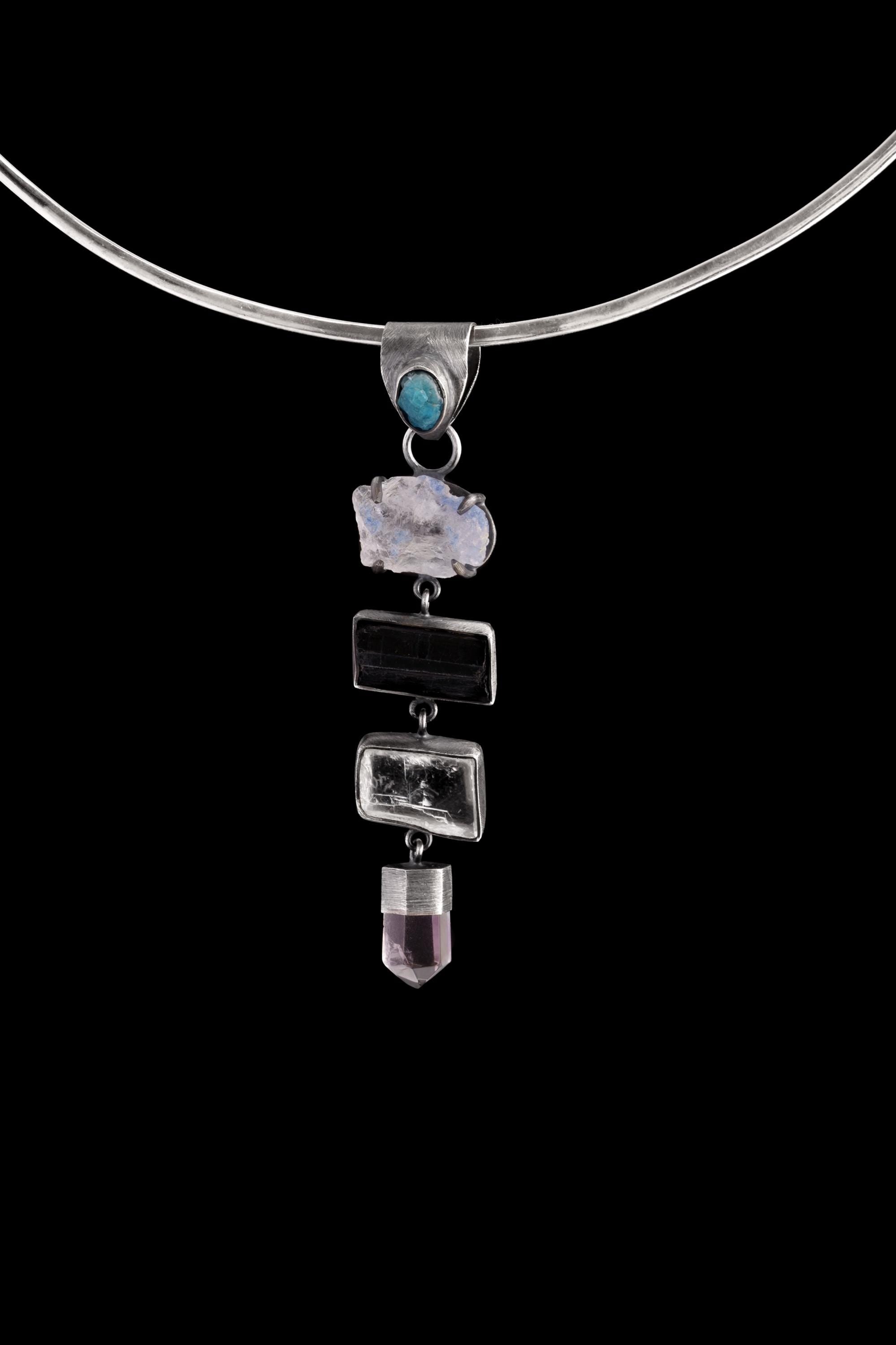 Gemstone Zodiac Pendant: Apatite, Tanzanite, Tourmaline, Sterling Silver
