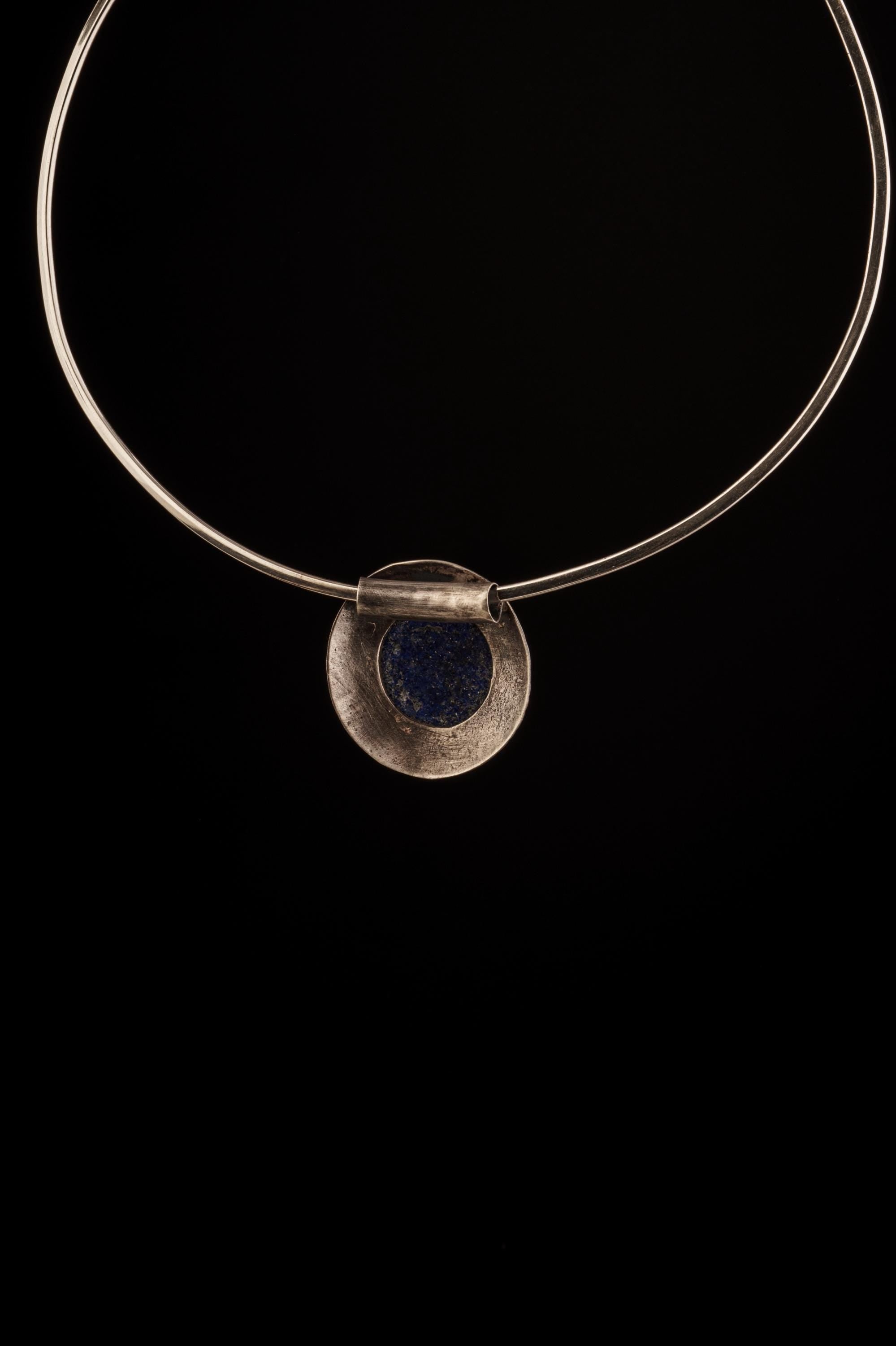 Lapis Lazuli Shield Pendant, Textured & Oxidized Sterling Silver, Third Eye Chakra, Artisan Jewelry, Unique Gift