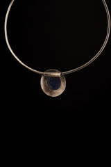 Lapis Lazuli Shield Pendant, Textured & Oxidized Sterling Silver, Third Eye Chakra, Artisan Jewelry, Unique Gift