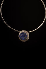 Lapis Lazuli Shield Pendant, Textured & Oxidized Sterling Silver, Third Eye Chakra, Artisan Jewelry, Unique Gift