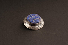 Lapis Lazuli Shield Pendant, Textured & Oxidized Sterling Silver, Third Eye Chakra, Artisan Jewelry, Unique Gift